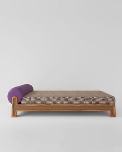N-Gene Wooden Daybed with Cane, Leather and Checkered Fabric