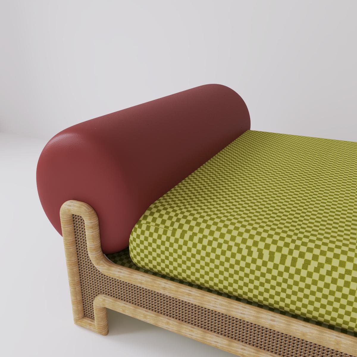 Cuir Méridienne N-Gene avec canne, cuir et tissu à carreaux en vente