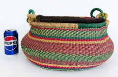 N. Ghana Woven Basket with Leather Handle, Gurune People of Bolgaronga