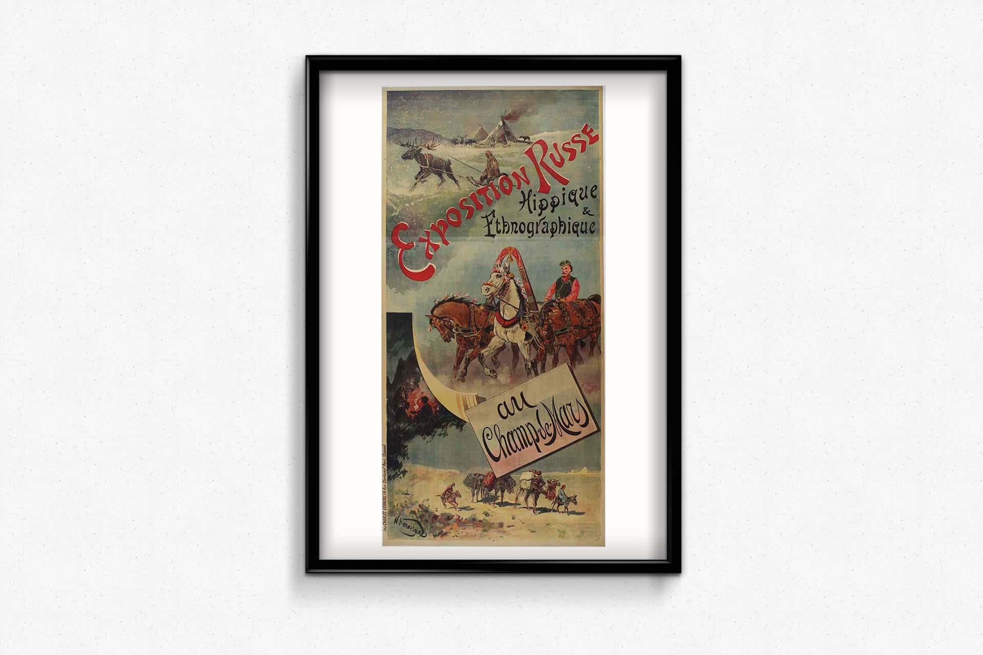 1895 original poster Exposition Russe Hippique &Ethnographique au Champs de Mars For Sale 2