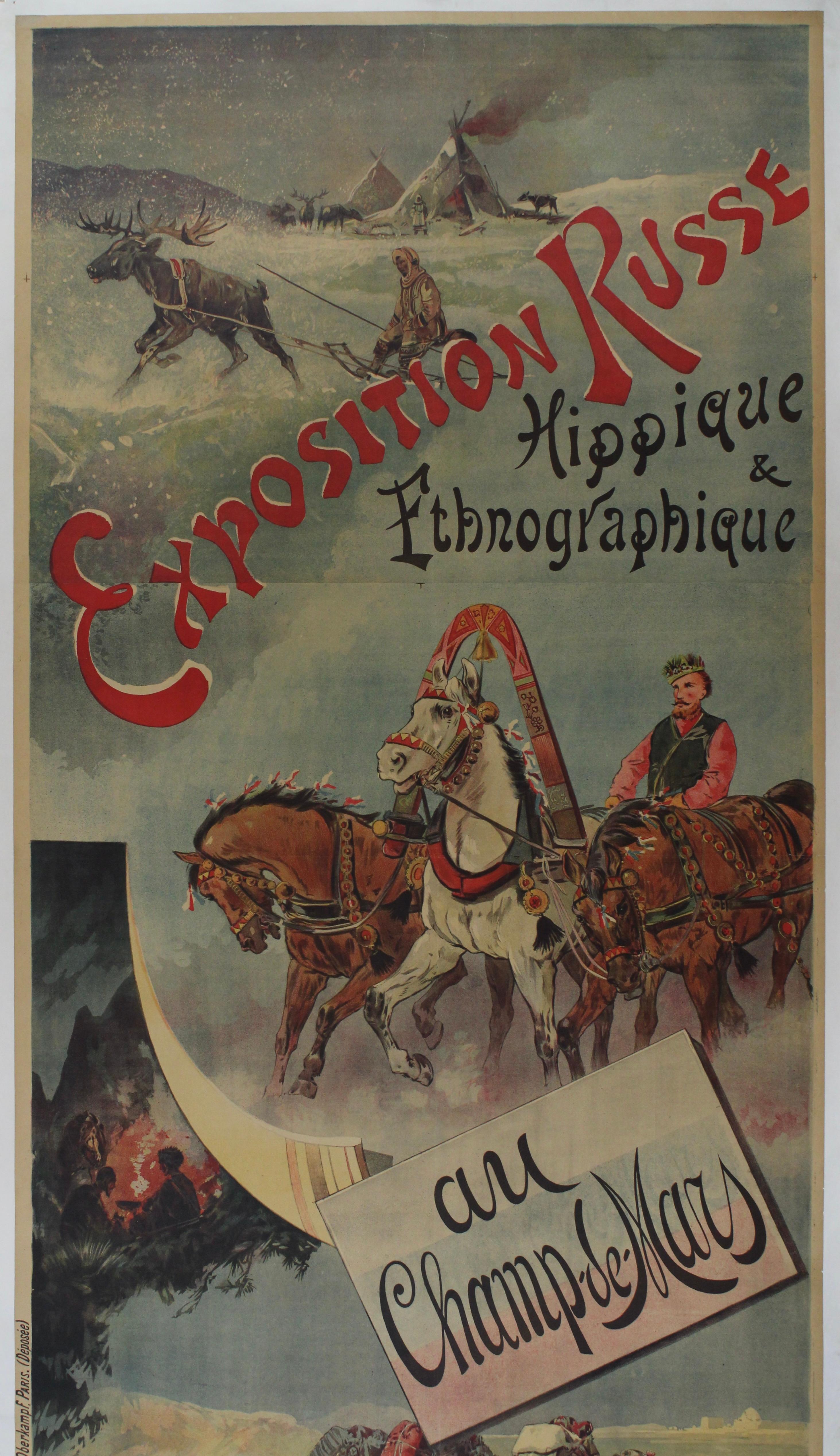 1895 original poster Exposition Russe Hippique &Ethnographique au Champs de Mars For Sale 3