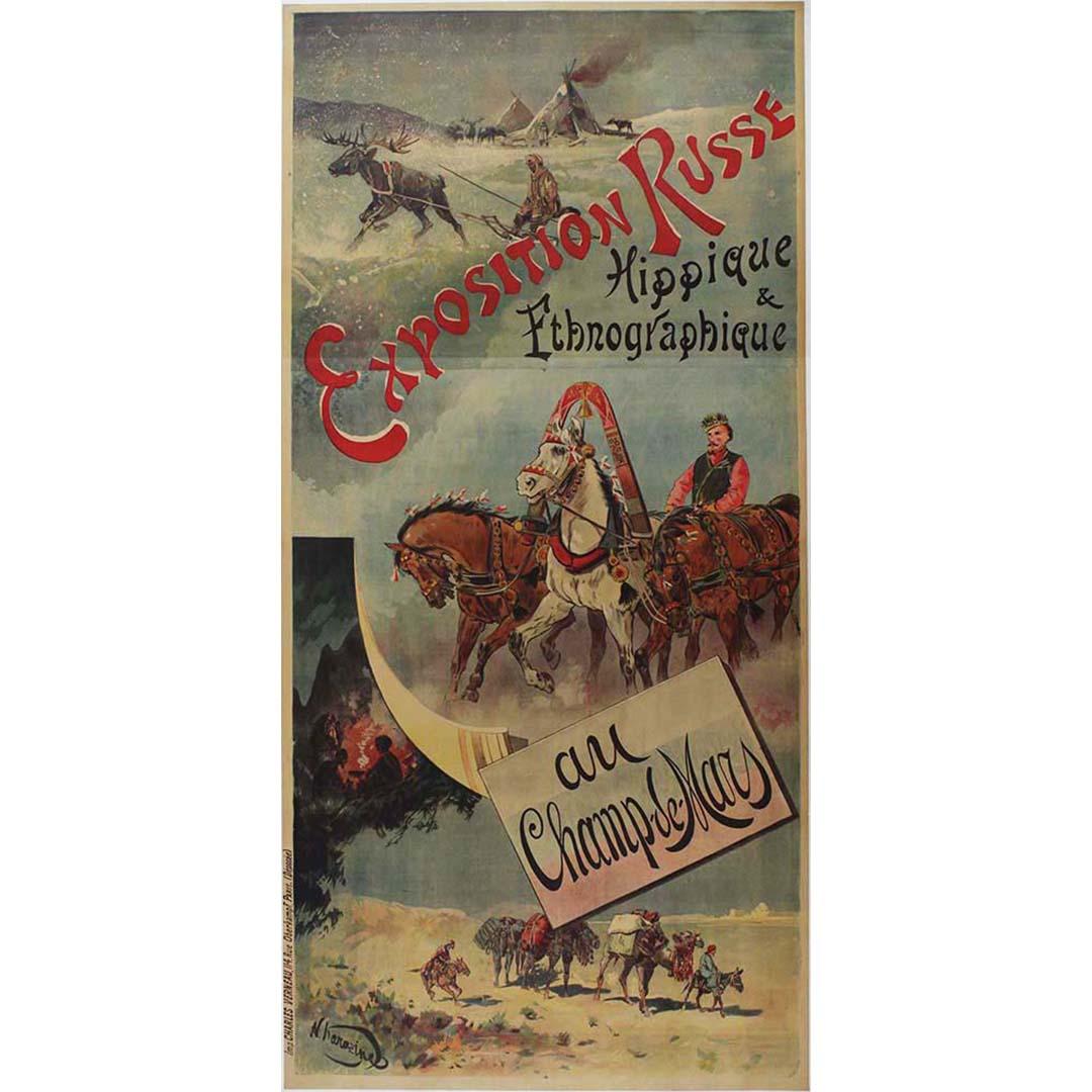 1895 original poster Exposition Russe Hippique &Ethnographique au Champs de Mars - Print by N. Harazine