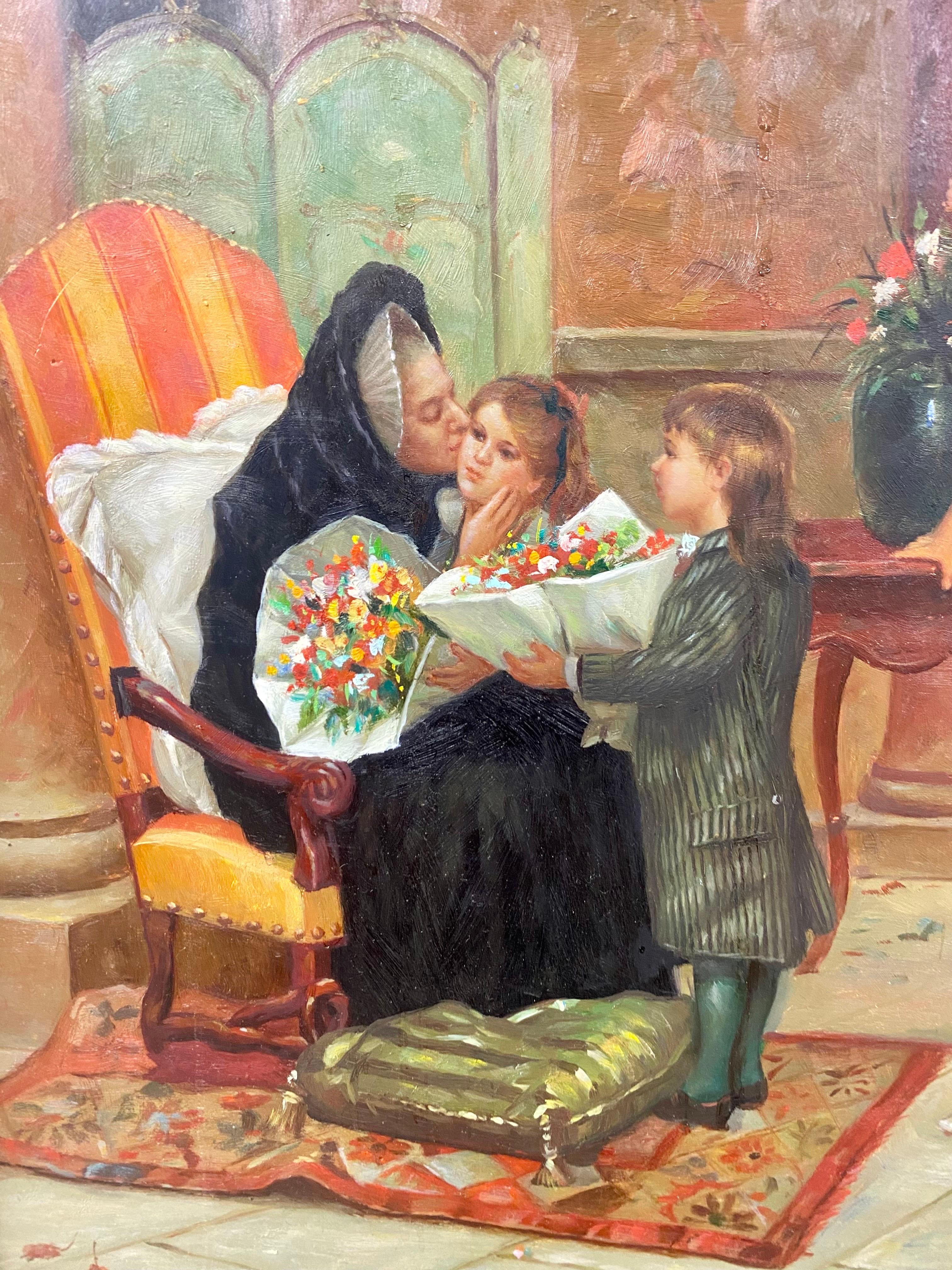 Huile impressionniste sur toile d'une réunion de famille, signée N. Henry Bingham  en vente 4