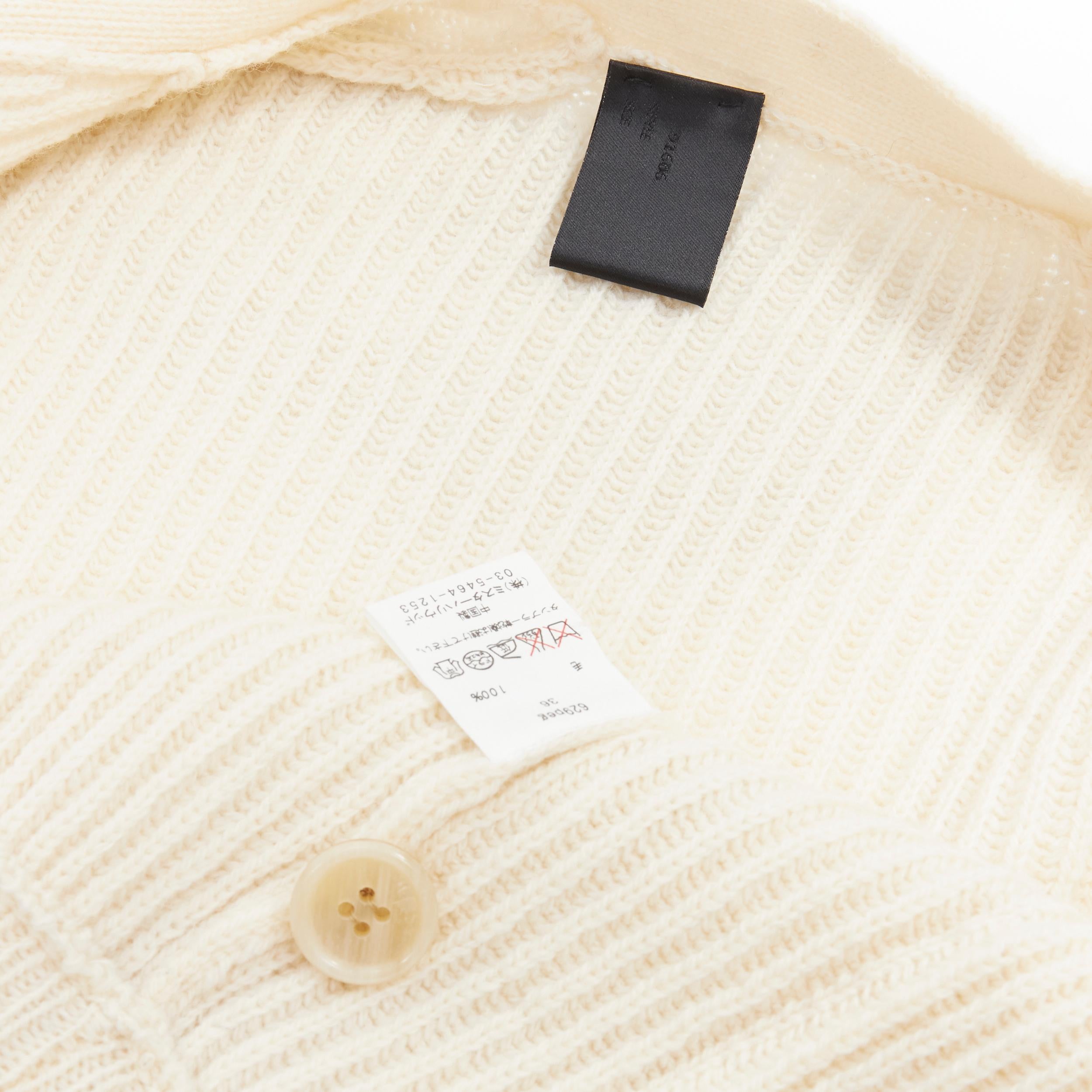 N HOOLYWOOD 100% wool beige ribbed fisherman cardigan sweater UK36 S 6