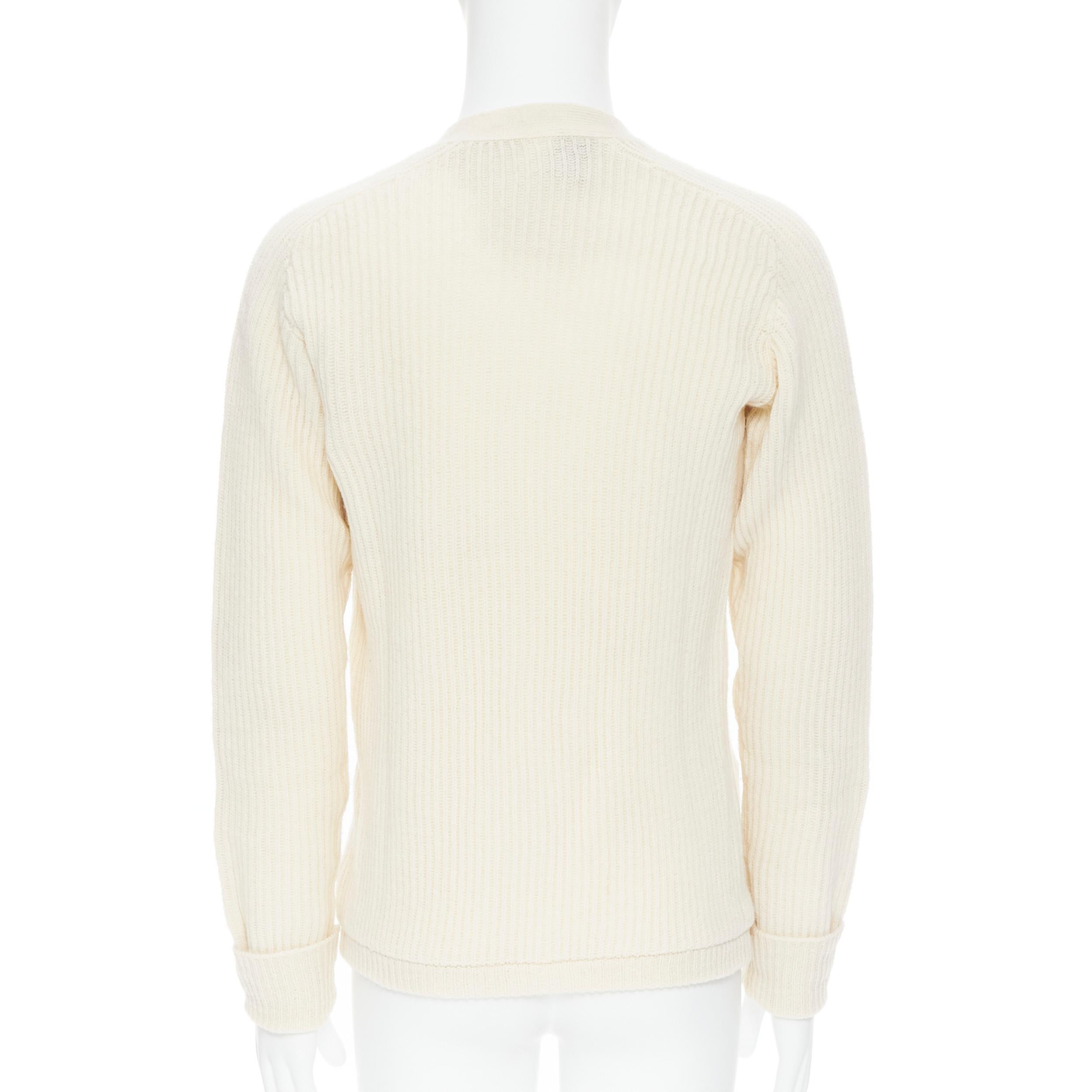 N HOOLYWOOD 100% wool beige ribbed fisherman cardigan sweater UK36 S 1