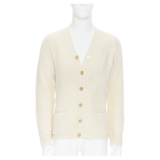 LOUIS VUITTON daisy lemon silk panel beige ribbed wool cardigan sweater M