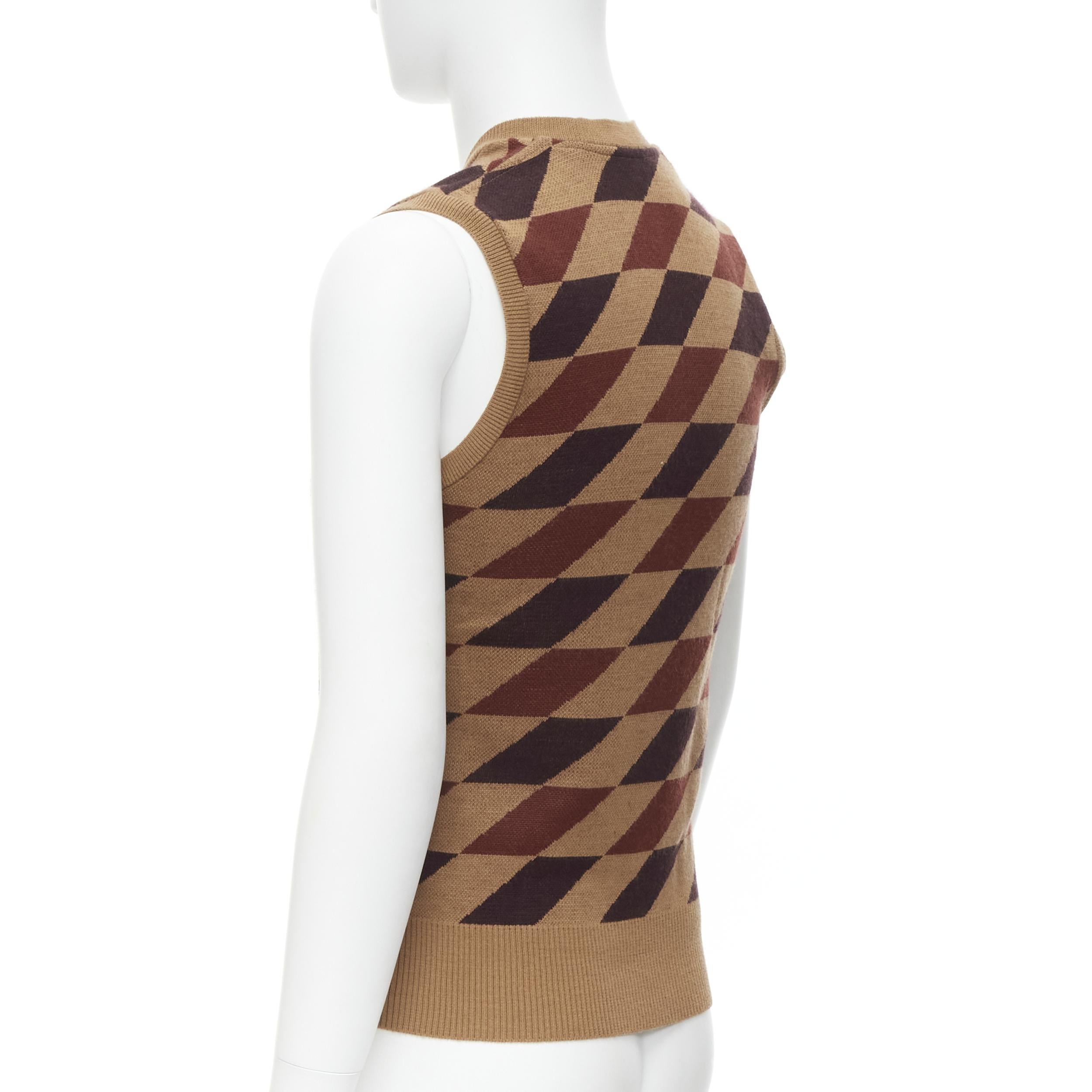 Brown N HOOLYWOOD brown argyle check acrylic wool knit V-neck sweater vest IT36 S