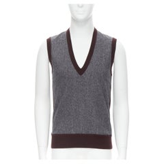 N HOOLYWOOD grey burgundy bi-colour V-neck wool knit vest IT36 S
