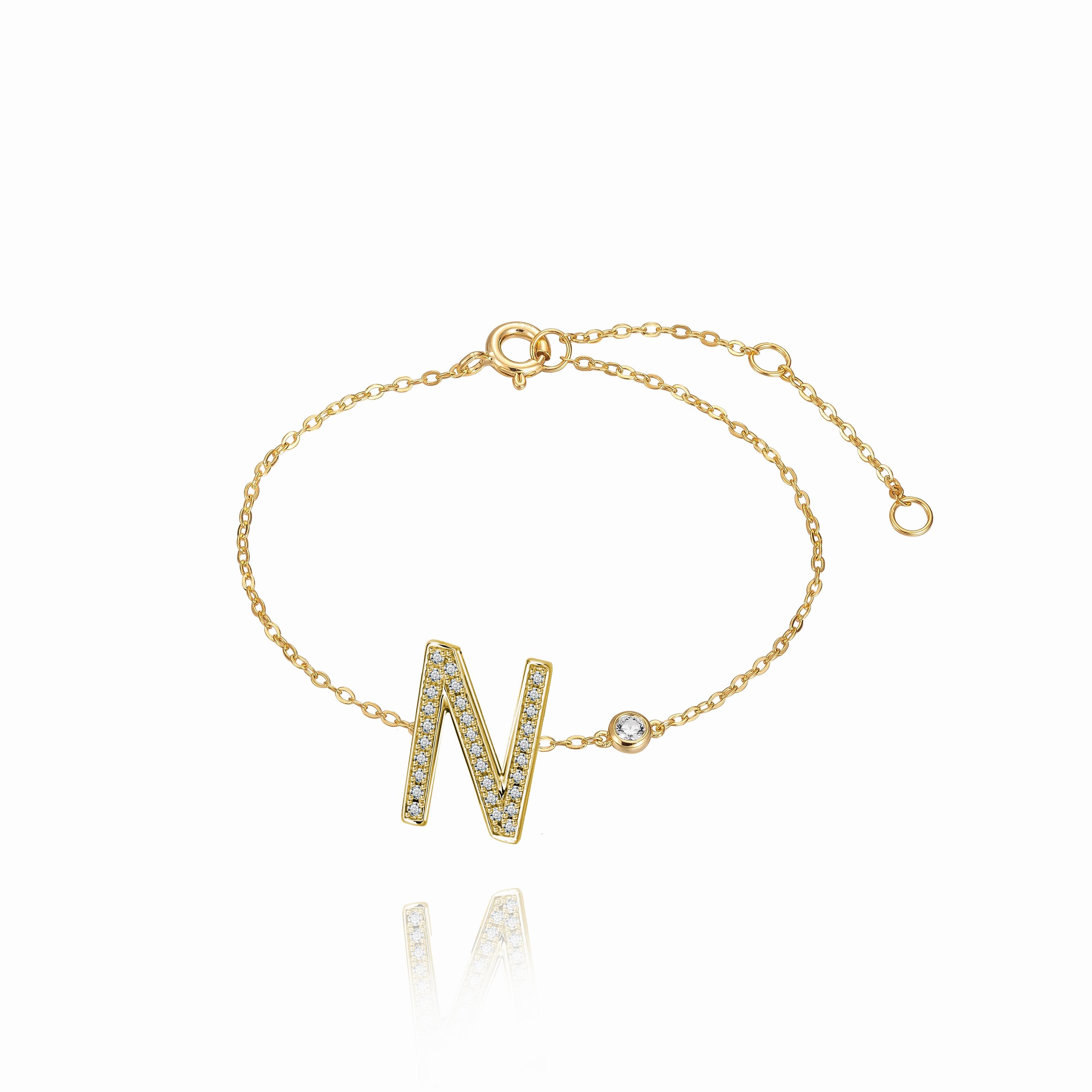 Modern N Initial Bezel Chain Bracelet For Sale