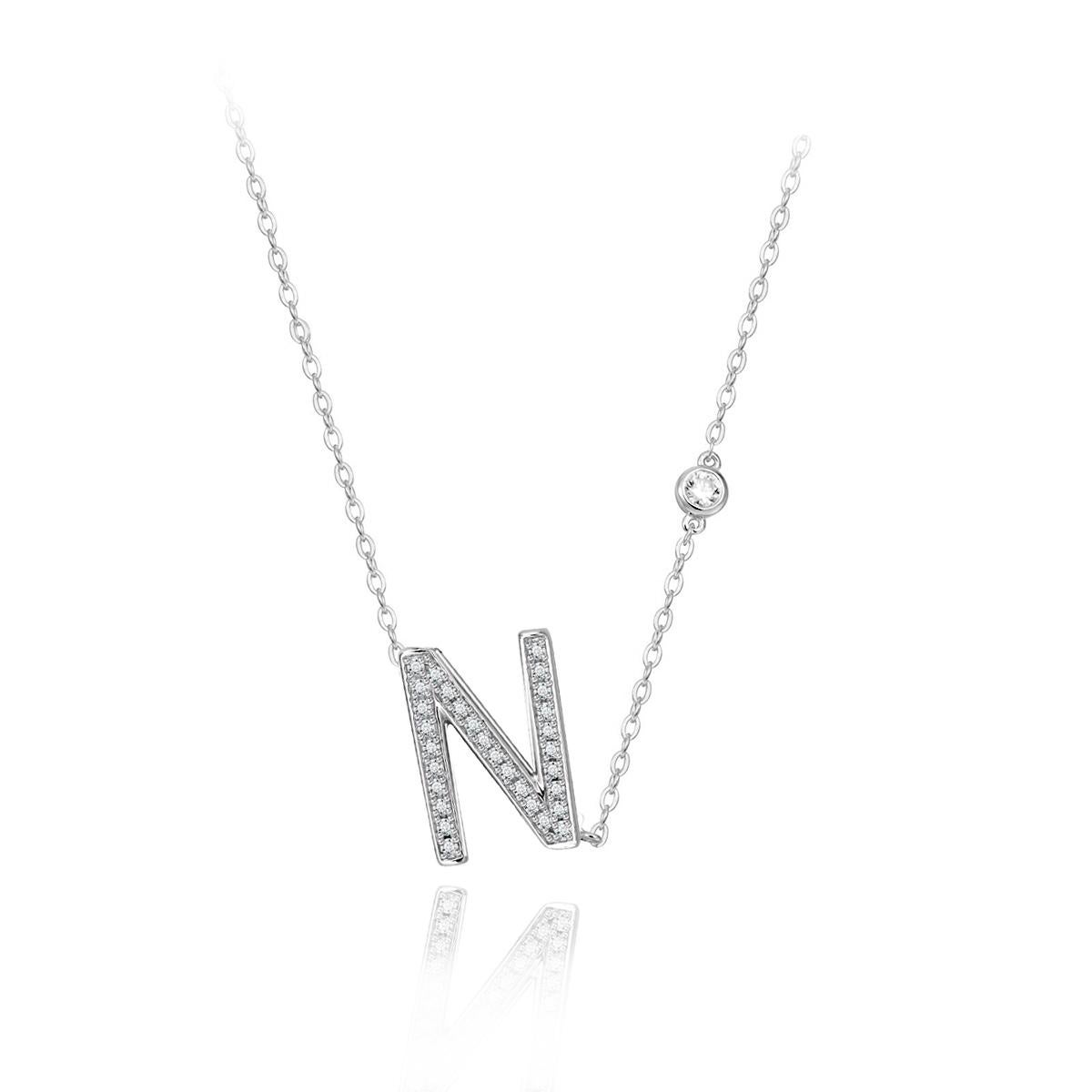 Modern N Initial Bezel Chain Necklace For Sale