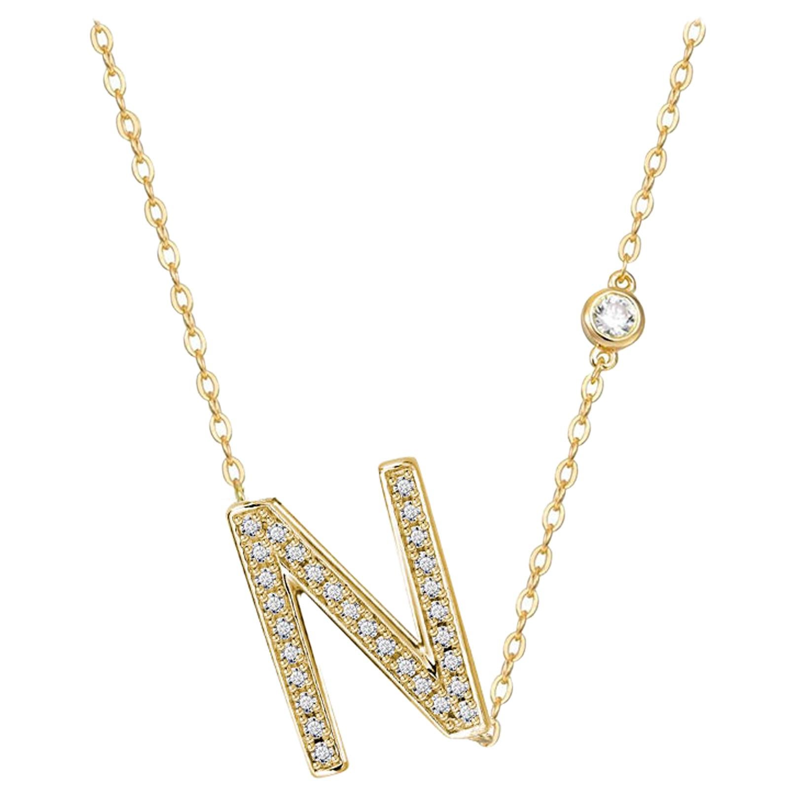 N Initial Bezel Chain Necklace For Sale