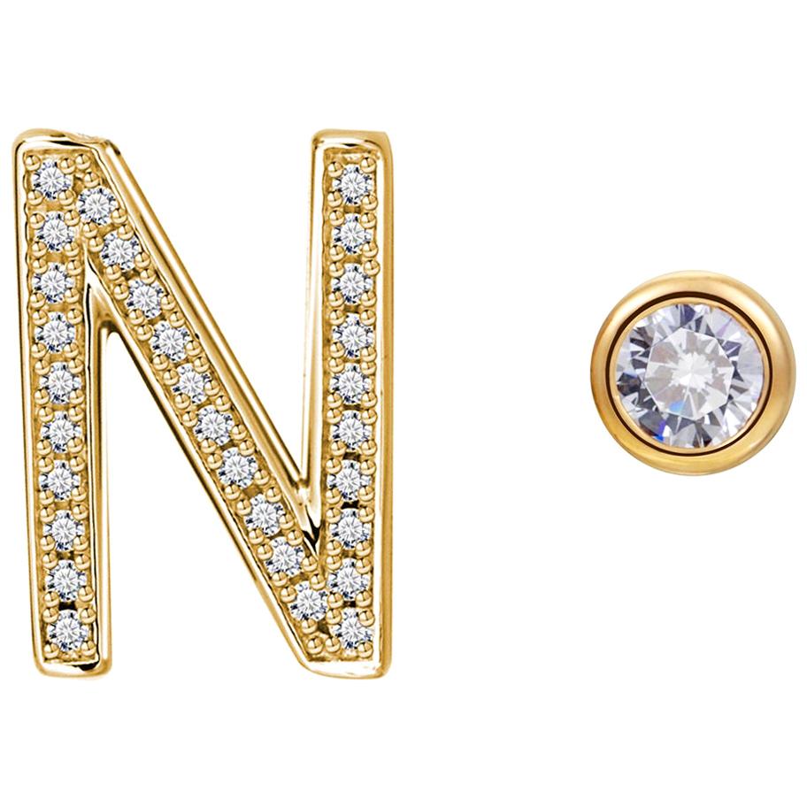 N Initial Bezel Mismatched Earrings For Sale
