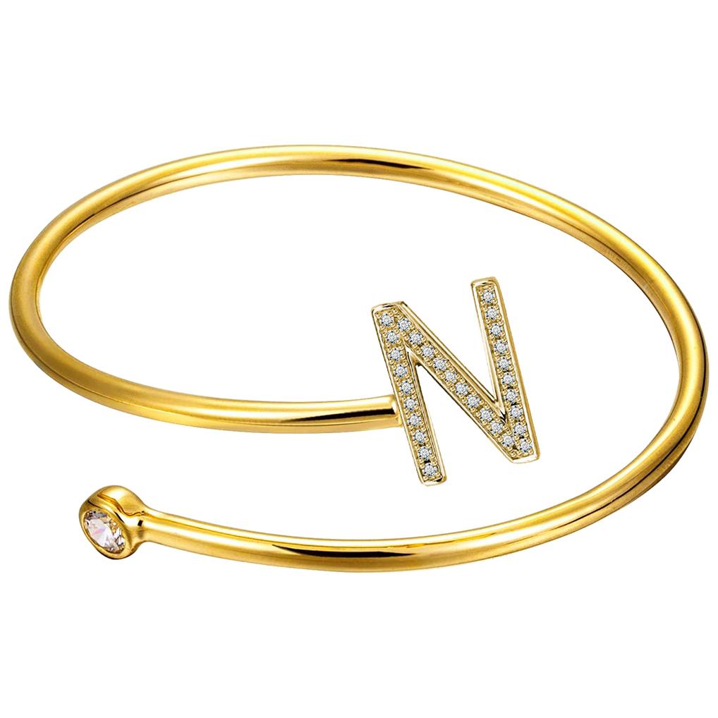 N Initial Wire Bezel Cuff For Sale