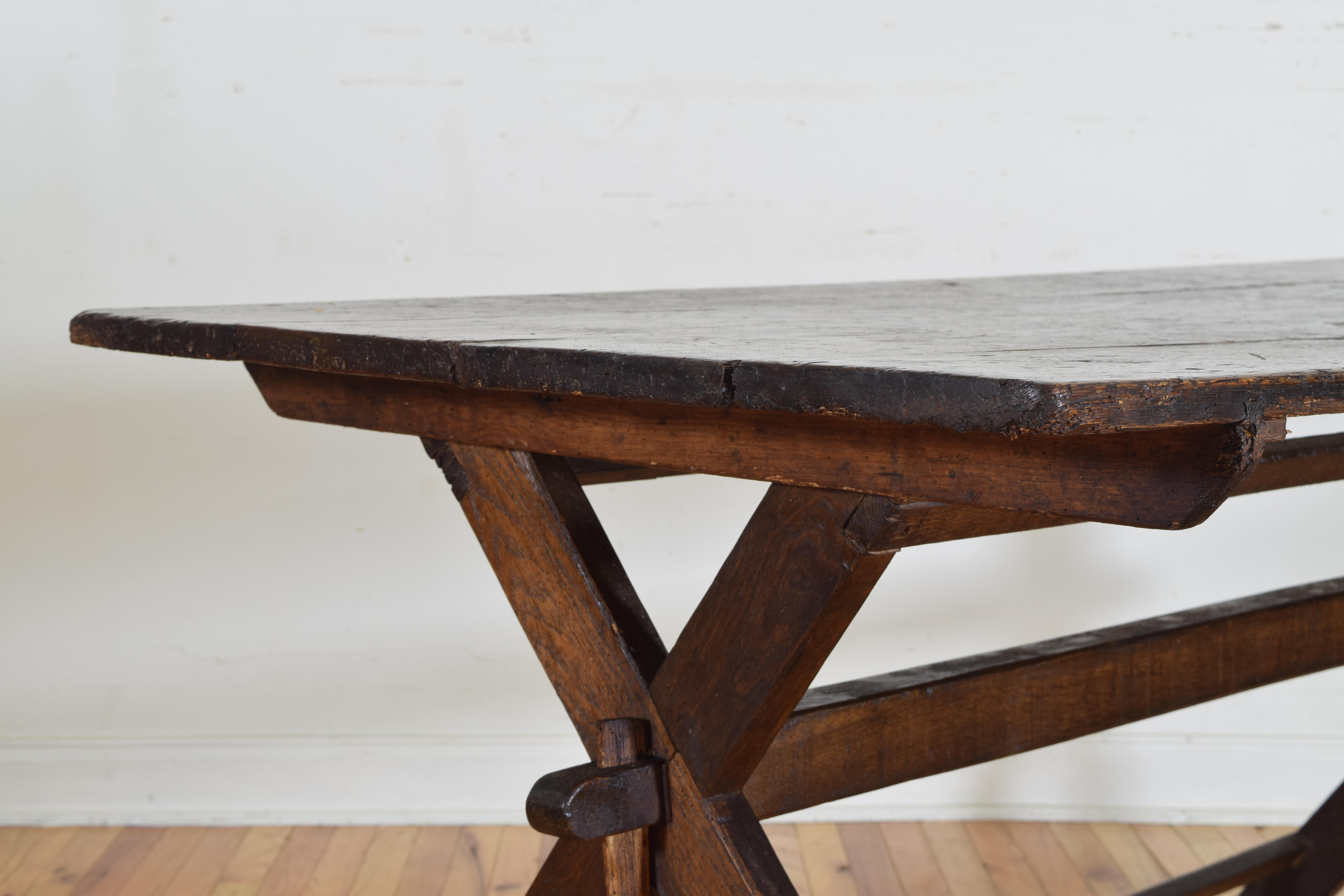 Late 19th Century N. Italian or Austrian Pinewood Trestle-Form Campaign-Style Table, circa 1870