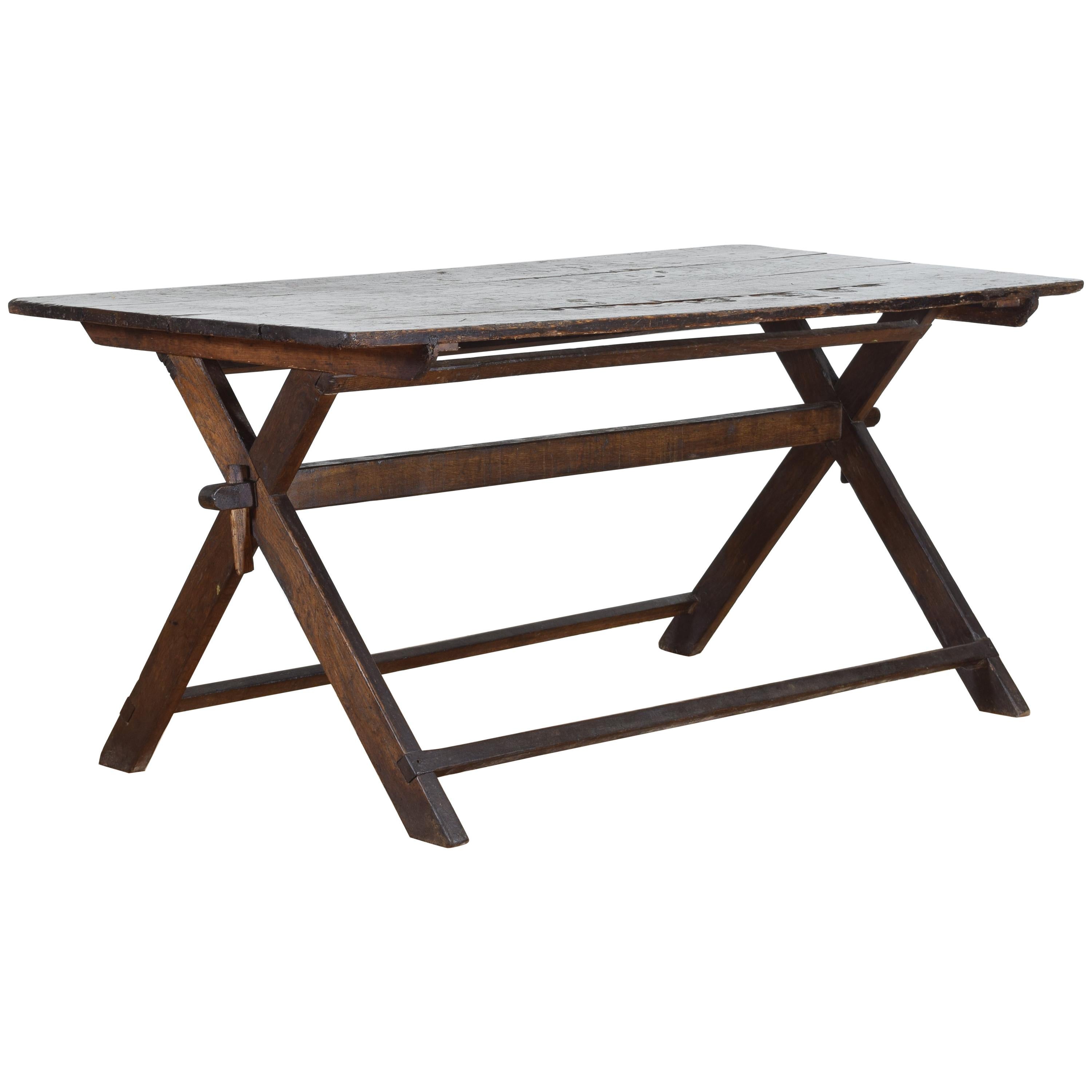 N. Italian or Austrian Pinewood Trestle-Form Campaign-Style Table, circa 1870