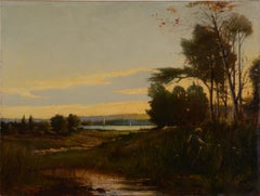Segelboote auf dem See, Öl auf Leinwand, Landschaft, 1898