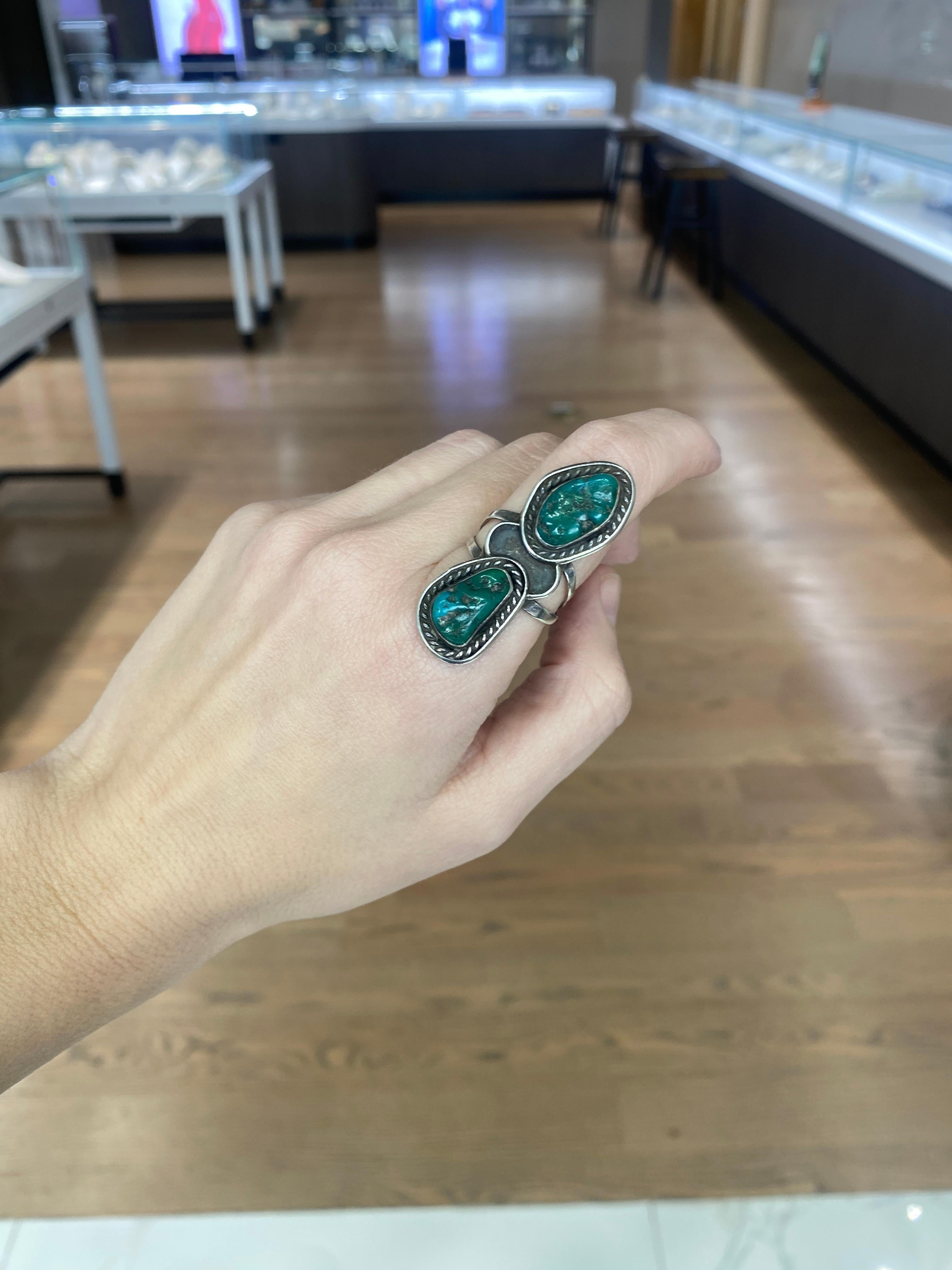 N. Lee Double Turquoise Sterling Silver Ring For Sale 5