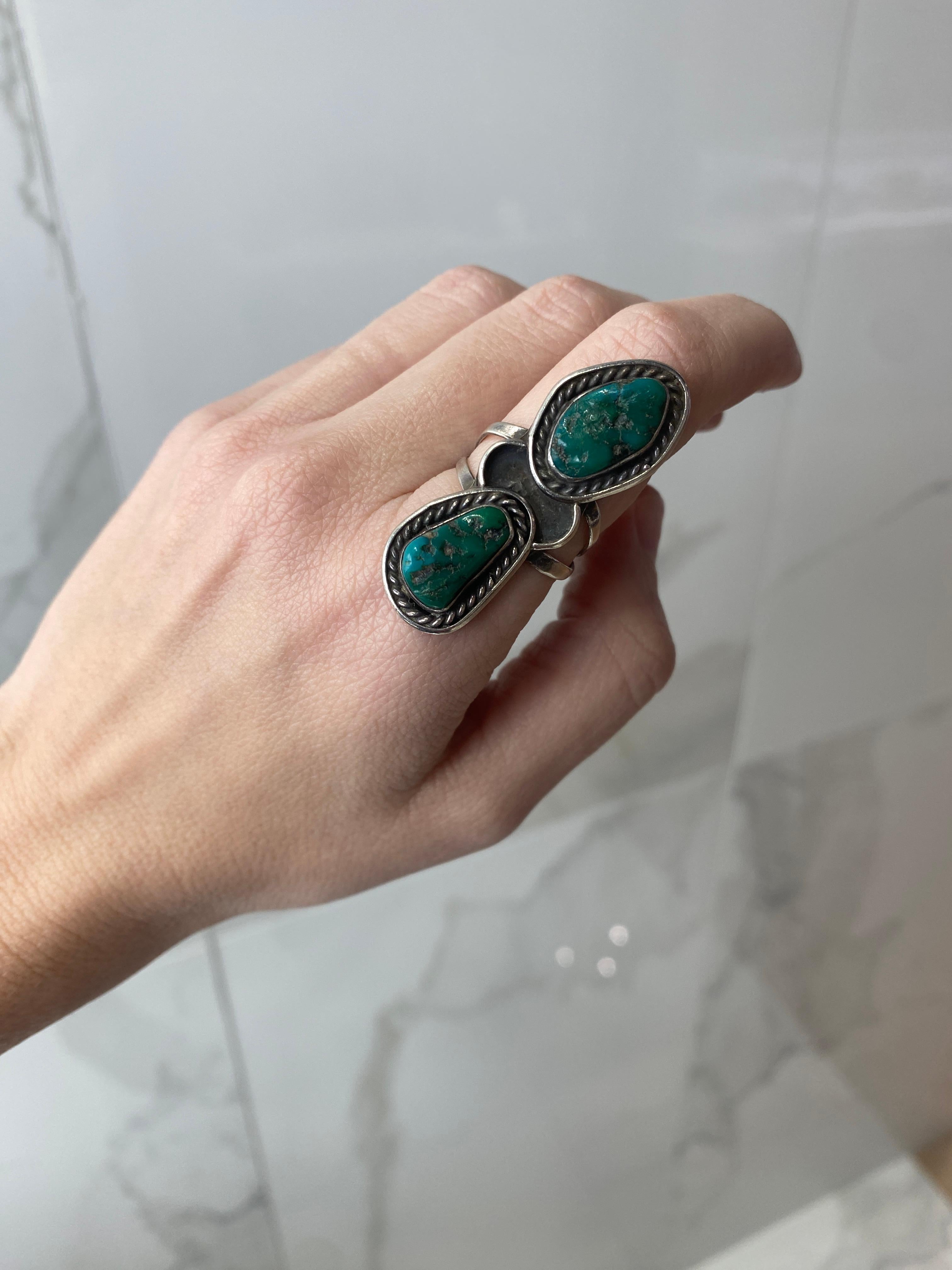 N. Lee Double Turquoise Sterling Silver Ring For Sale 6