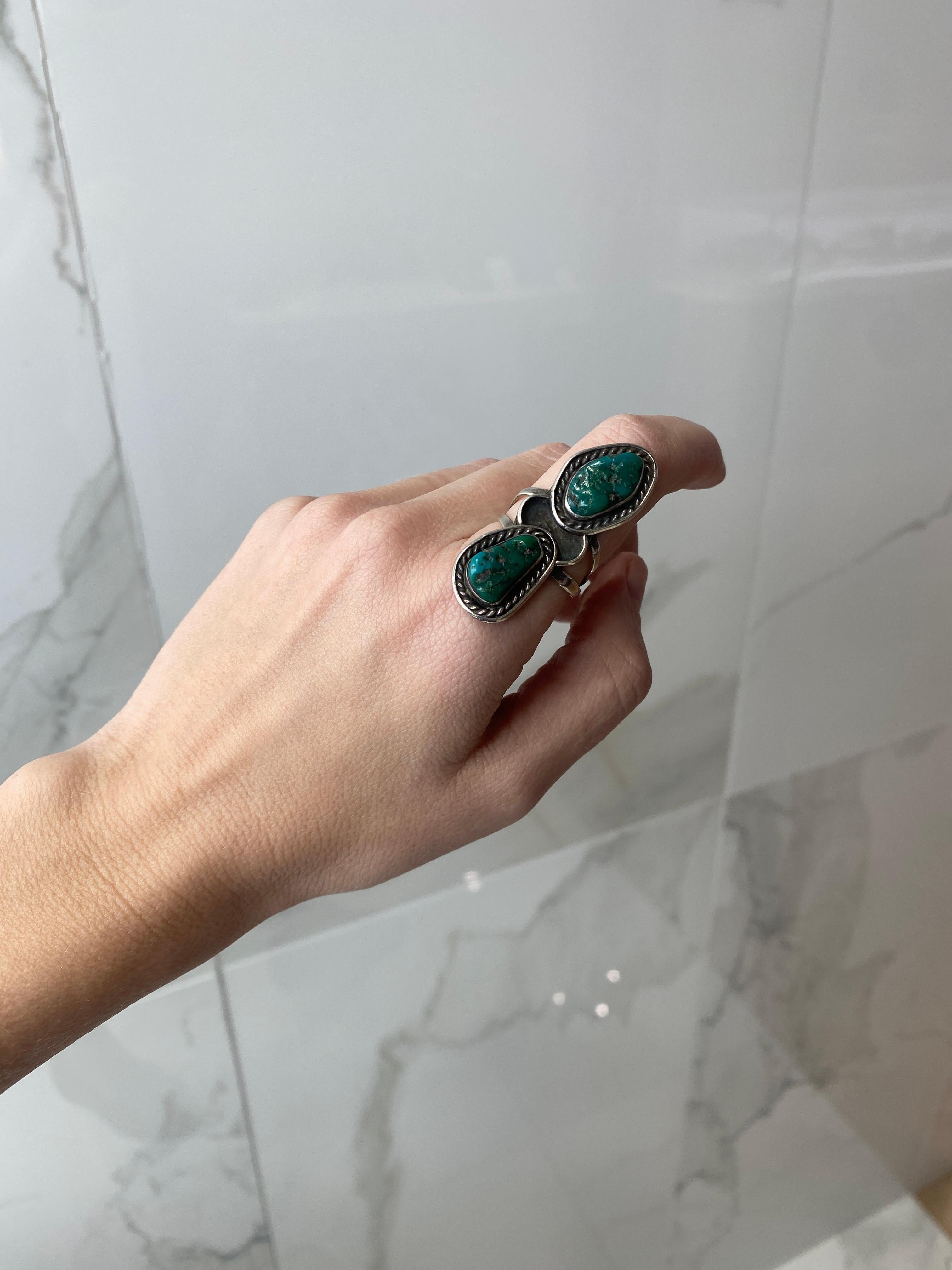 N. Lee Double Turquoise Sterling Silver Ring For Sale 8