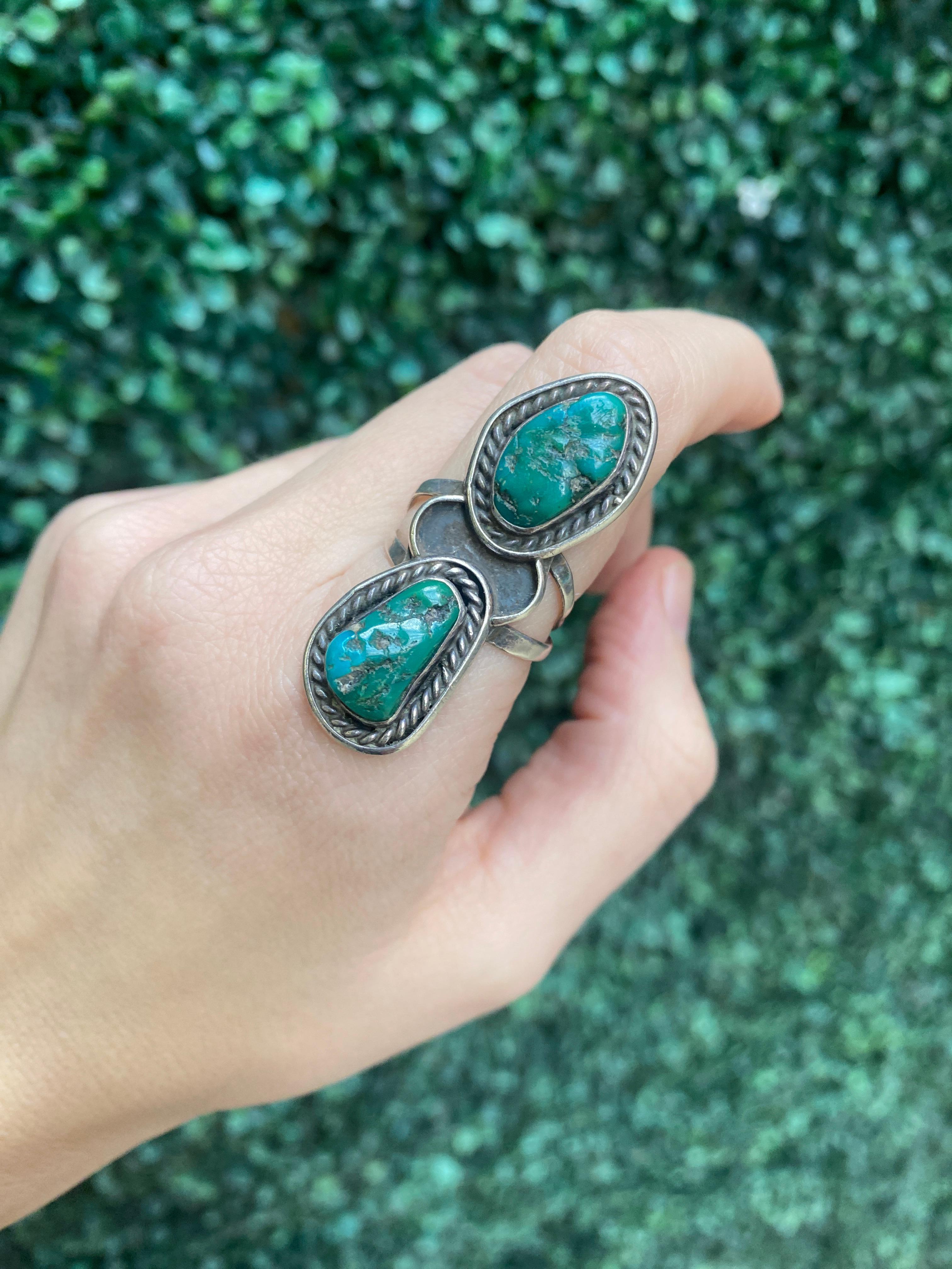 N. Lee Double Turquoise Sterling Silver Ring For Sale 13