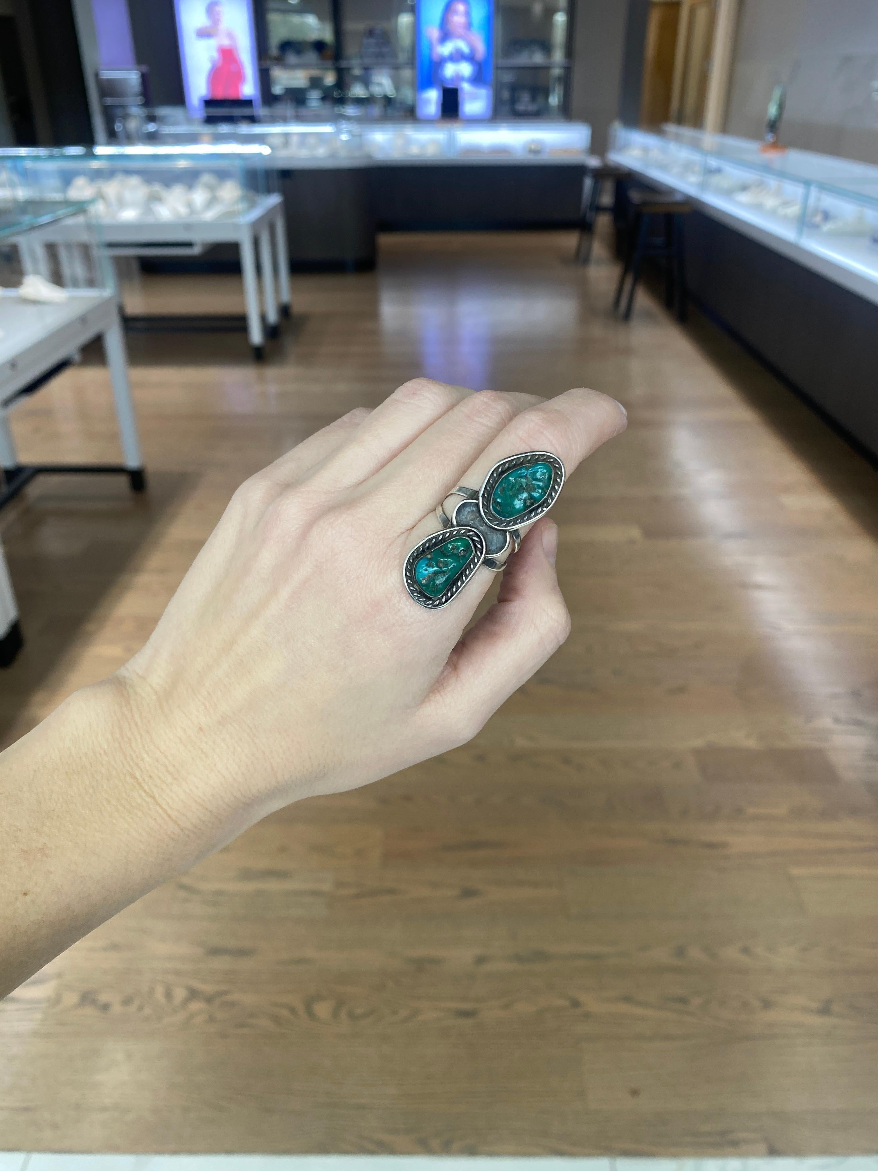 N. Lee Double Turquoise Sterling Silver Ring For Sale 1