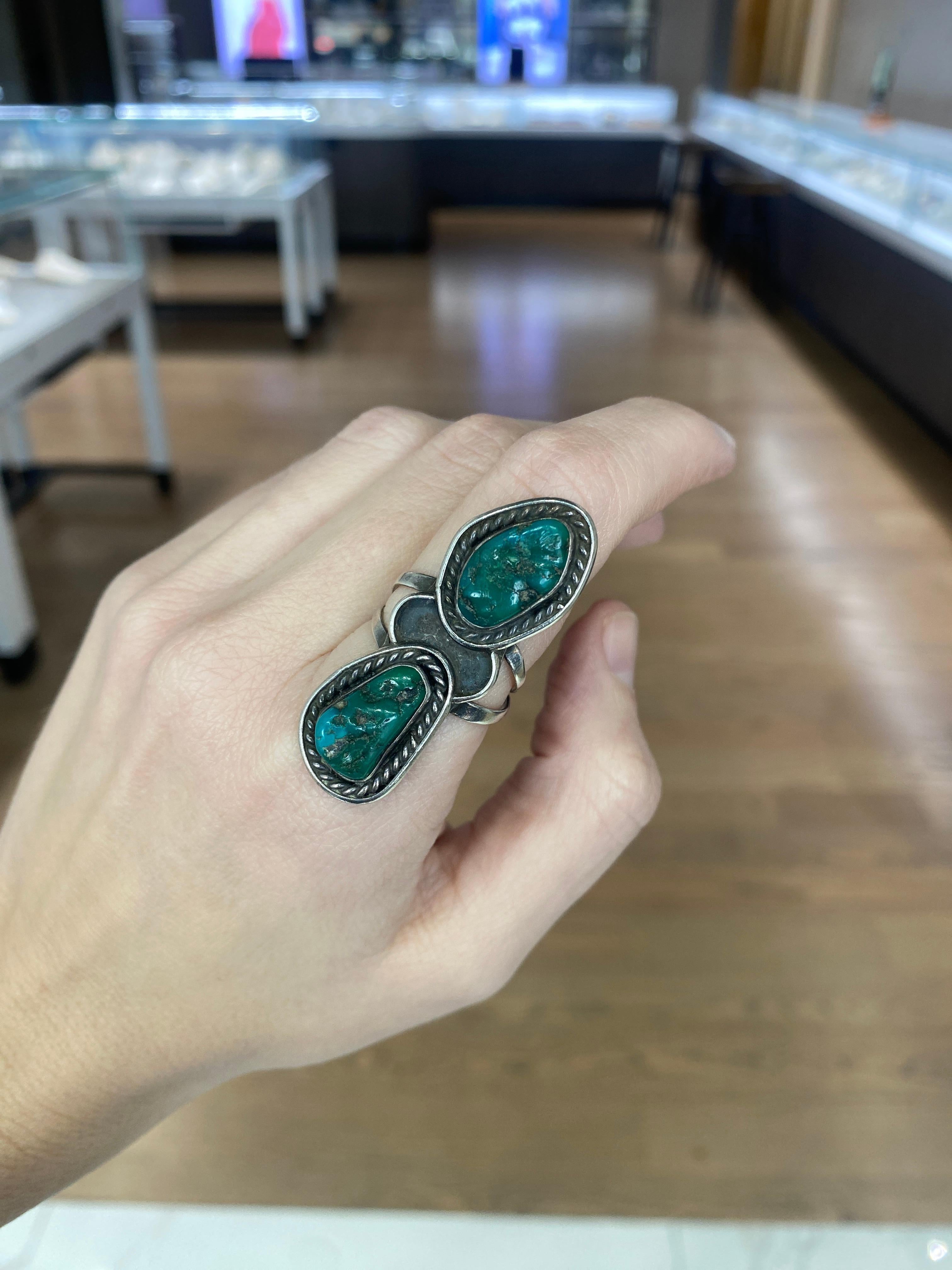 N. Lee Double Turquoise Sterling Silver Ring For Sale 3