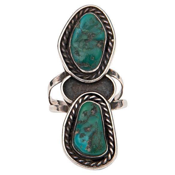 N. Lee Double Turquoise Sterling Silver Ring For Sale