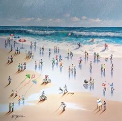 'A Day at the Beach' Contemporary 3D beach landscape with figures, sea & waves