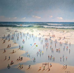 'Seaside Memories' Colourful Contemporary 3D Figurative Landscape Painting, beach