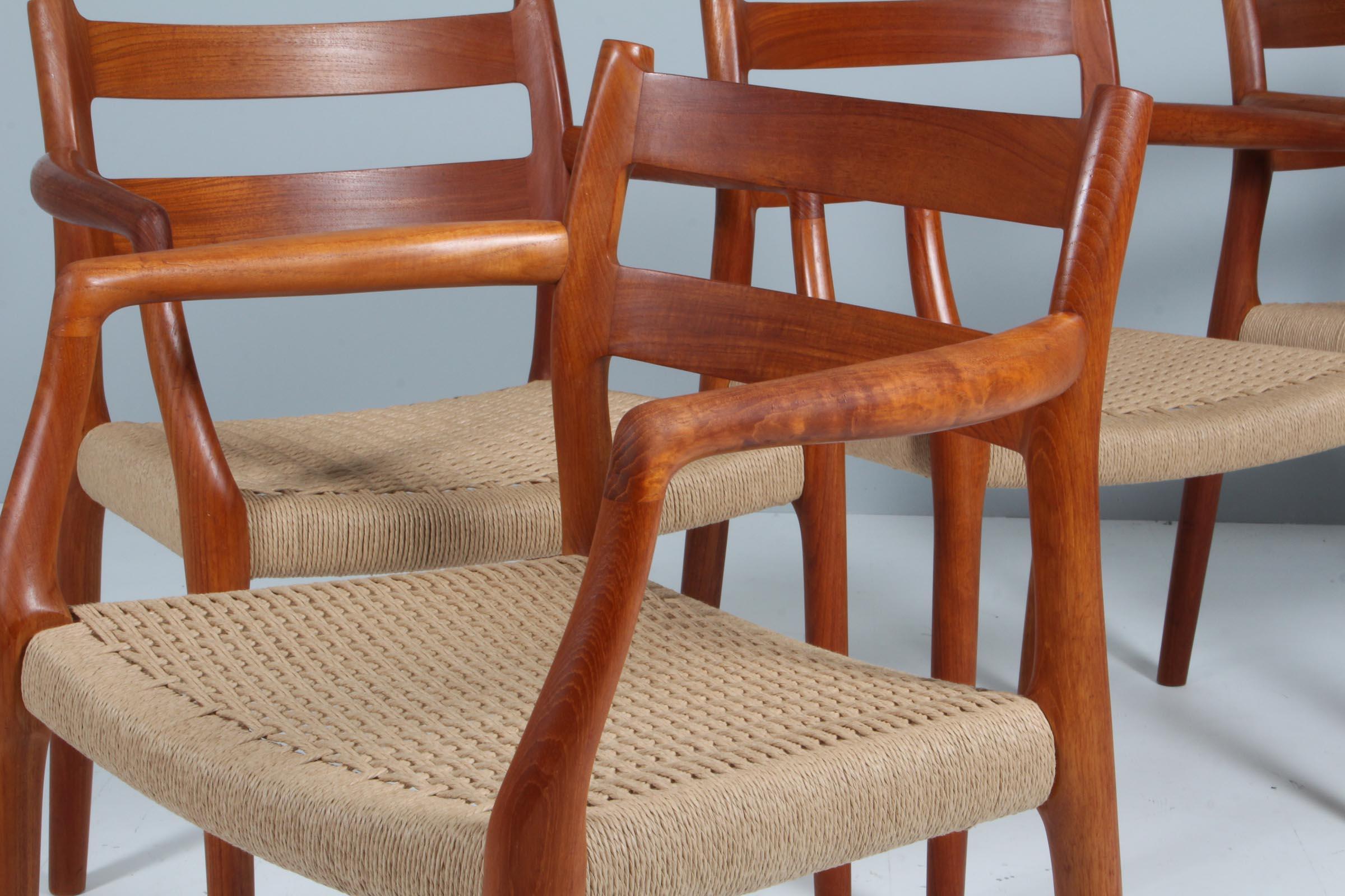 Mid-20th Century N. O. Møller Armchairs, model 67 in teak and papercord. Denmark 1960s
