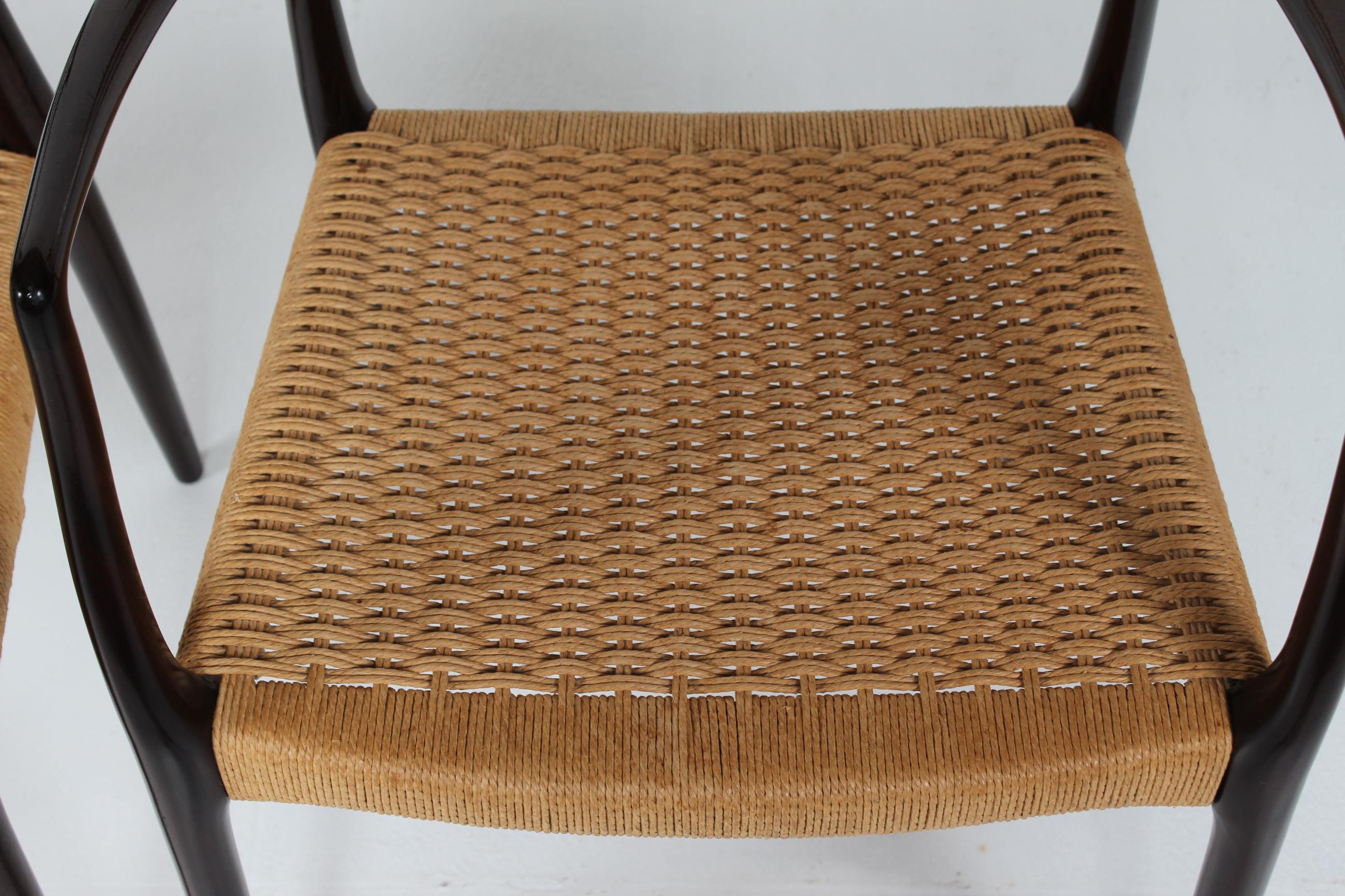 Lacquered N. O. Møller Pair of Armchairs No. 62 of Mahogany Made by J.L. Møller in Denmark For Sale