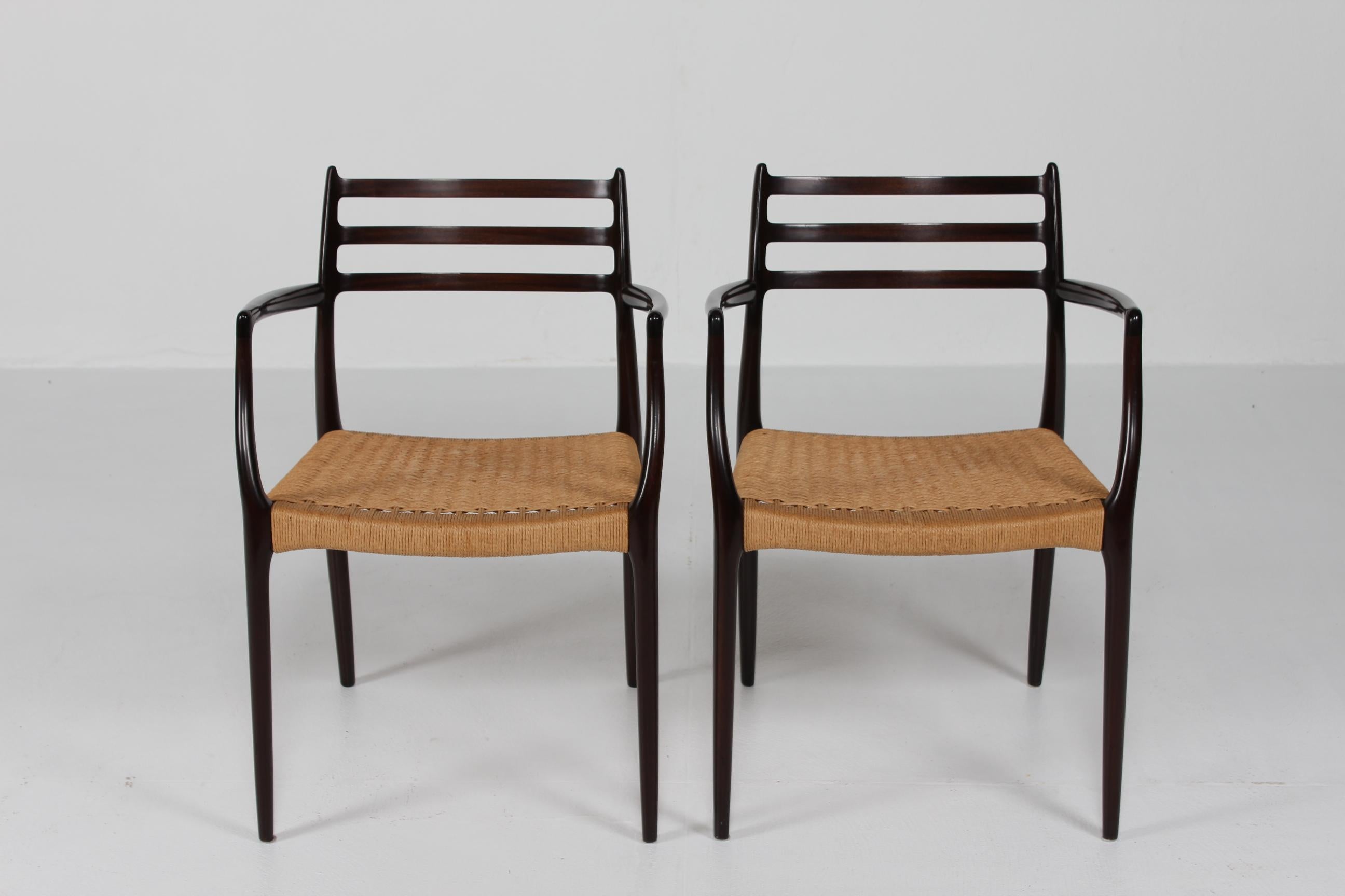 20th Century N. O. Møller Pair of Armchairs No. 62 of Mahogany Made by J.L. Møller in Denmark For Sale