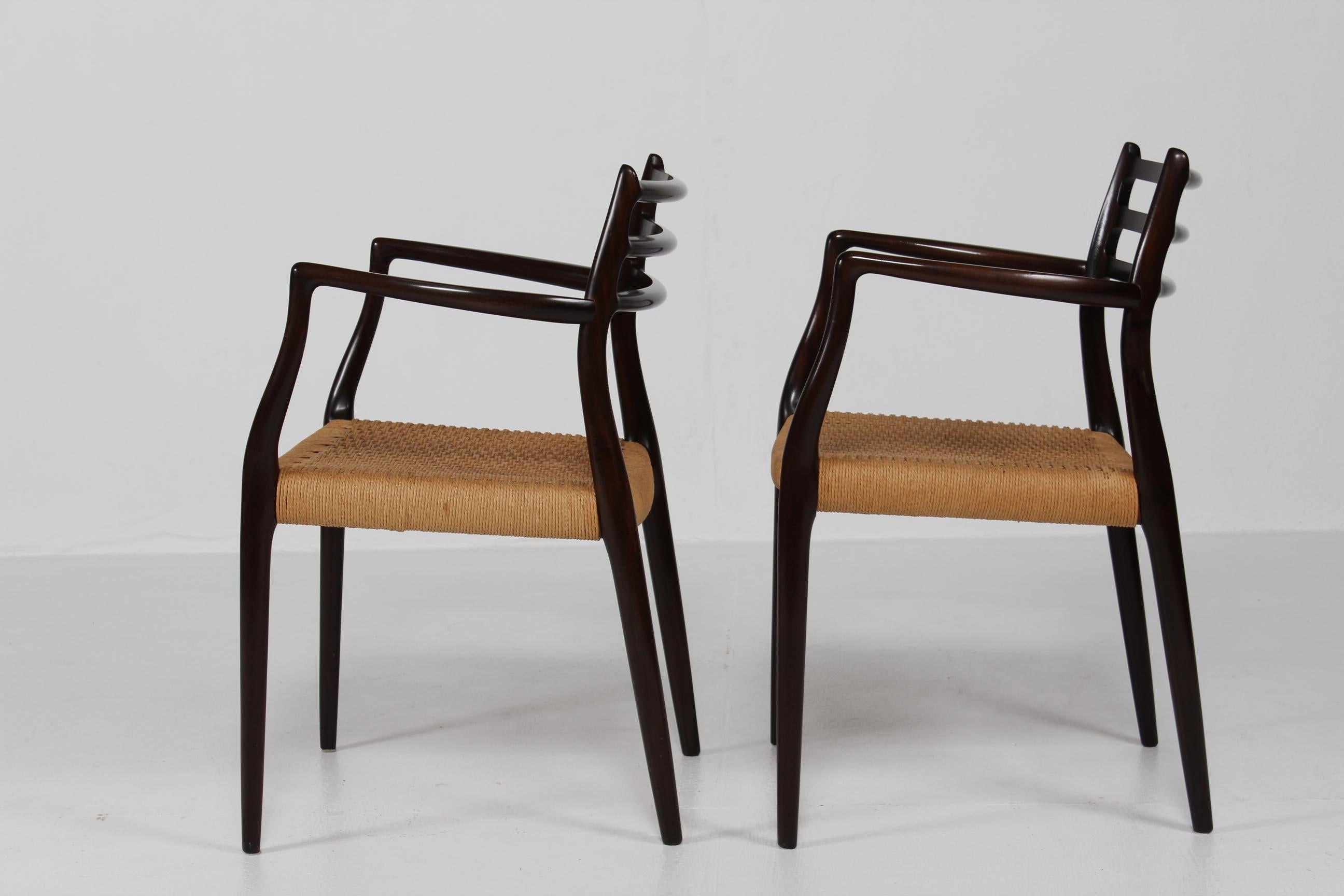 Papercord N. O. Møller Pair of Armchairs No. 62 of Mahogany Made by J.L. Møller in Denmark For Sale