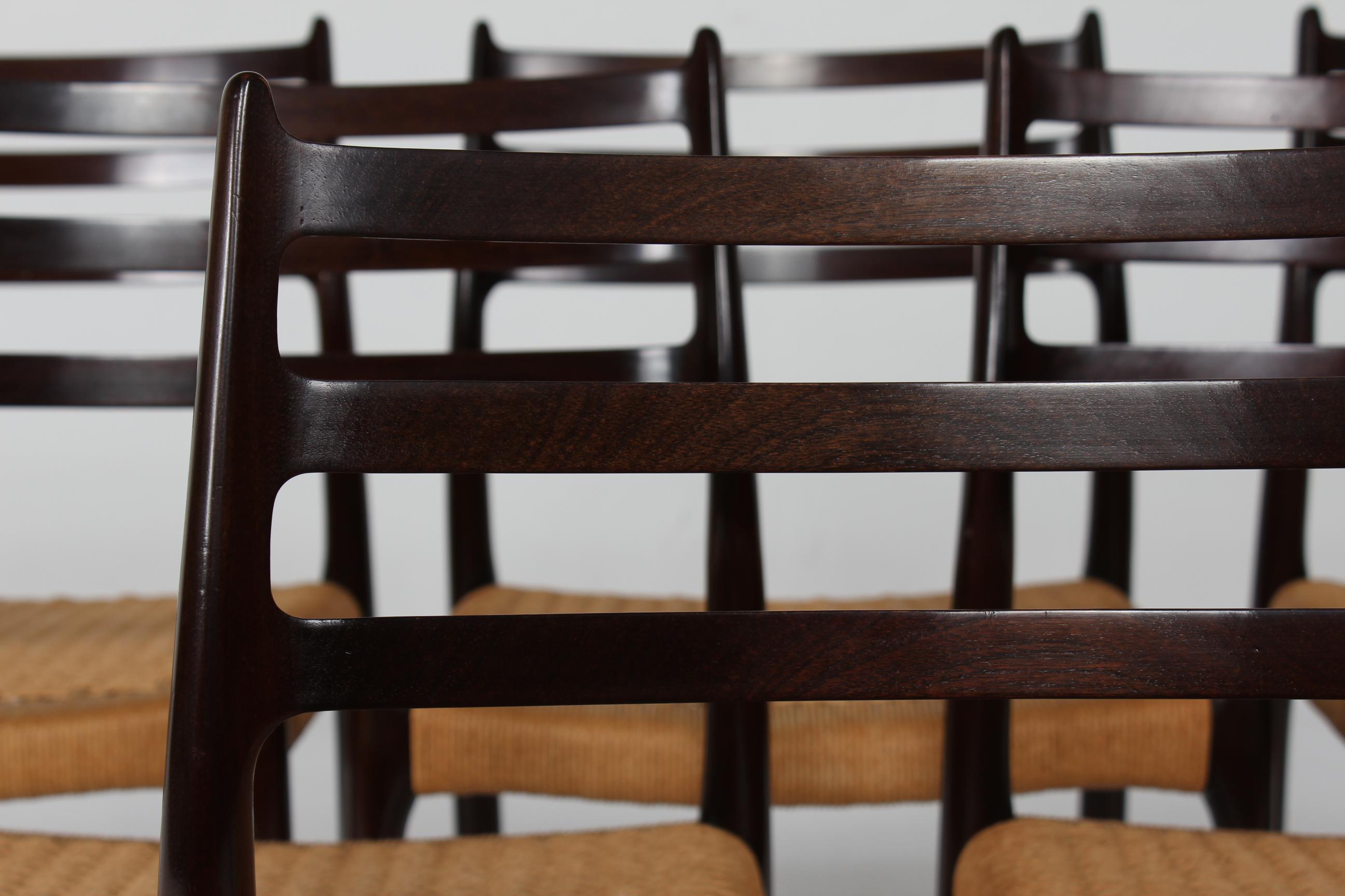 Lacquered N. O. Møller Set of 6 Dining Chairs No. 78 of Mahogany by J.L. Møller in Denmark