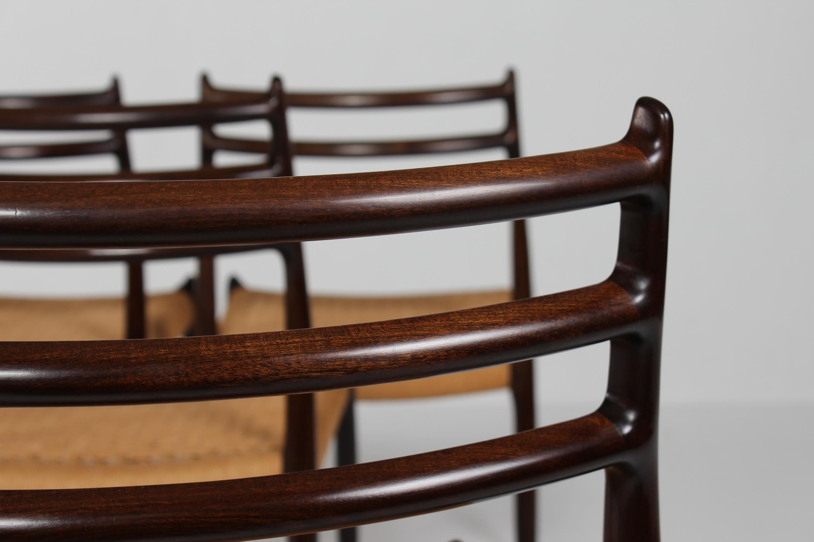 20th Century N. O. Møller Set of 6 Dining Chairs No. 78 of Mahogany by J.L. Møller in Denmark