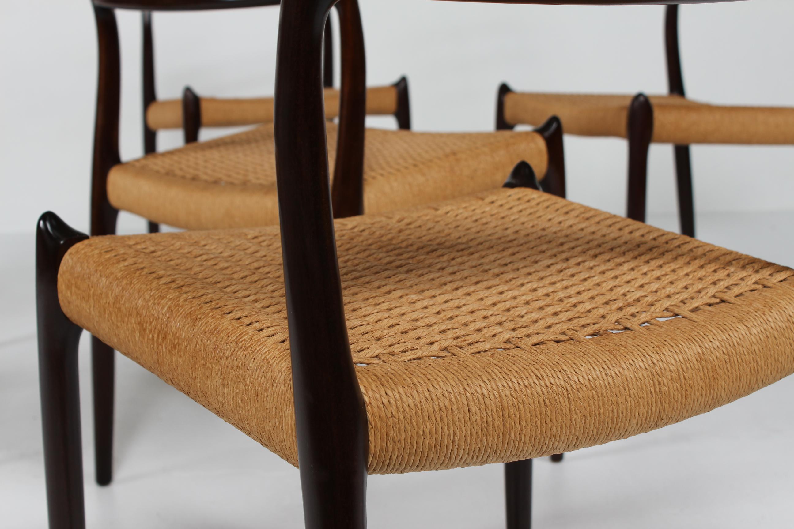 Papercord N. O. Møller Set of 6 Dining Chairs No. 78 of Mahogany by J.L. Møller in Denmark