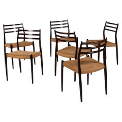 N. O. Møller Ensemble de 6 chaises de salle à manger n° 78 en acajou par I.L.A. Møller au Danemark