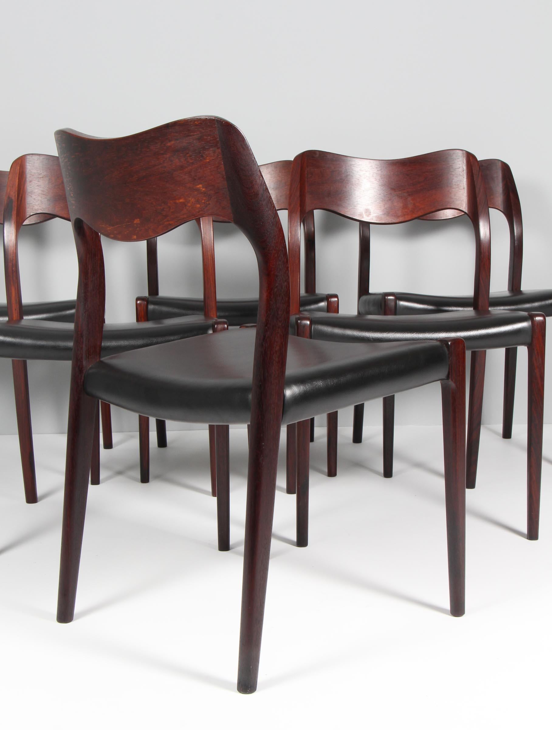 Mid-20th Century N. O. Møller Set of Six Dining Chairs