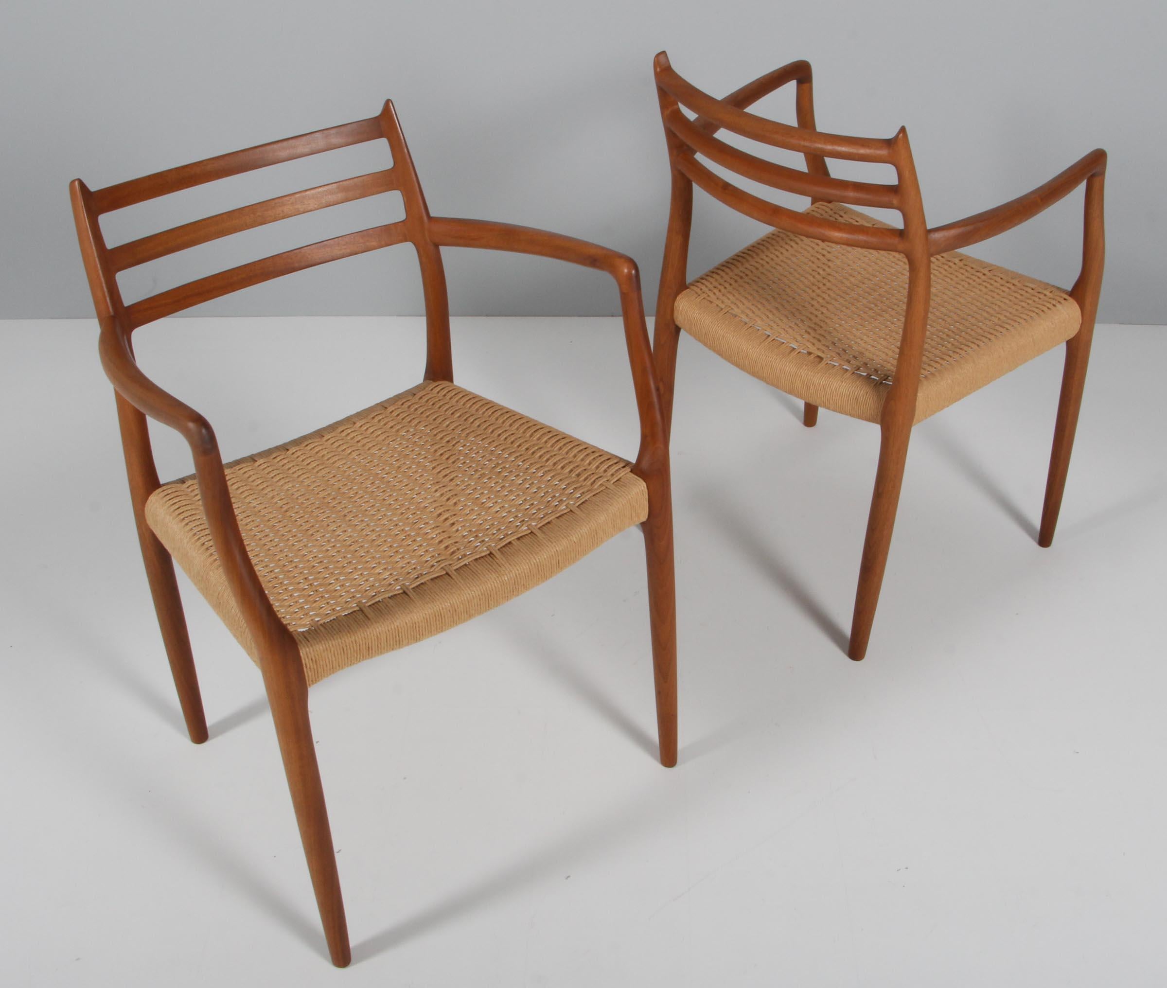 N. O. Møller Set of Six Striking Armchairs, Model 62, Walnut and Papercord In Good Condition In Esbjerg, DK