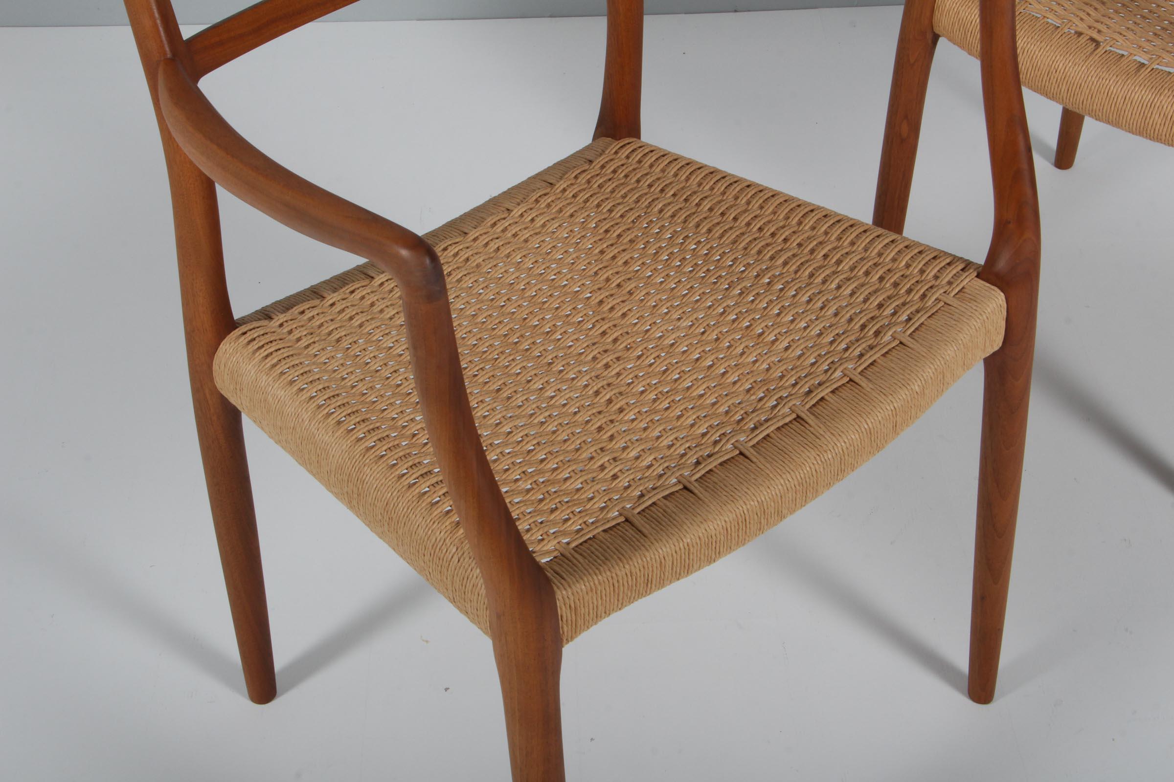 N. O. Møller Set of Six Striking Armchairs, Model 62, Walnut and Papercord 3