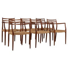 N. O. Møller Set of Six Striking Armchairs, Model 62, Walnut and Papercord