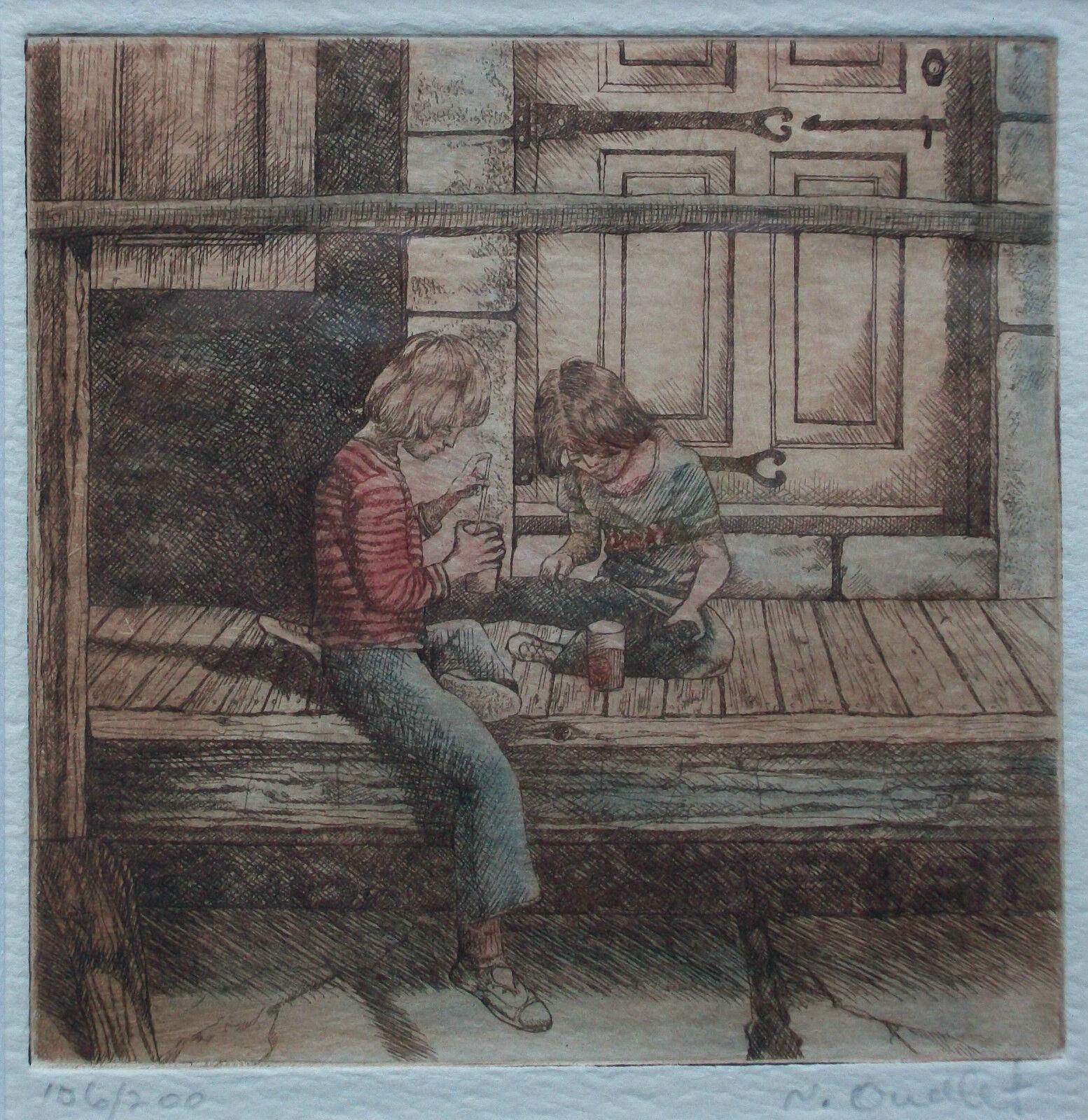 Country N. OUELLET - #106/200 - Vintage Framed Copperplate Engraving - Canada - C. 1978 For Sale