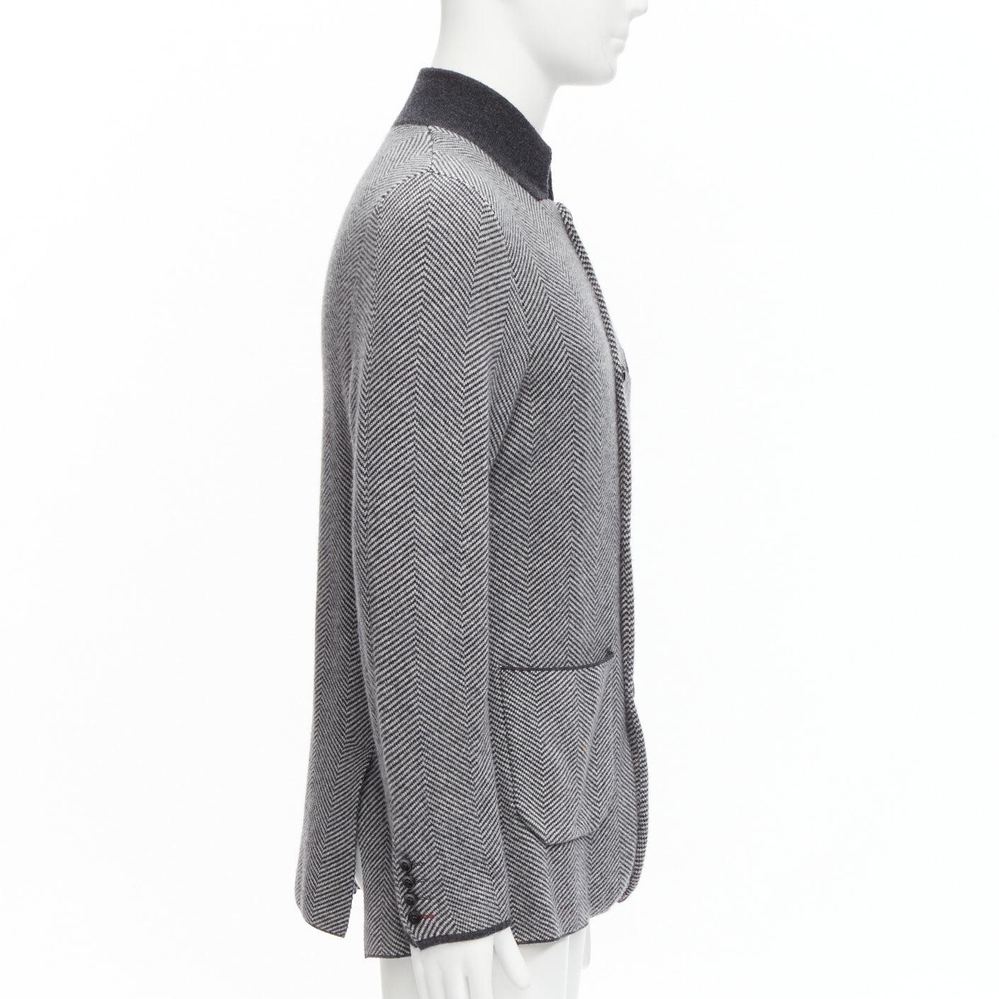 N PEAL 100% cashmere grey herringbone black collar trim cardigan jacket M 1