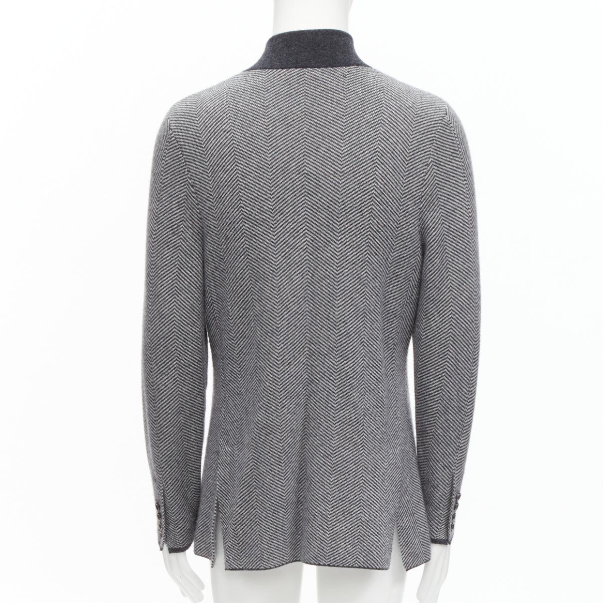 N PEAL 100% cashmere grey herringbone black collar trim cardigan jacket M 2
