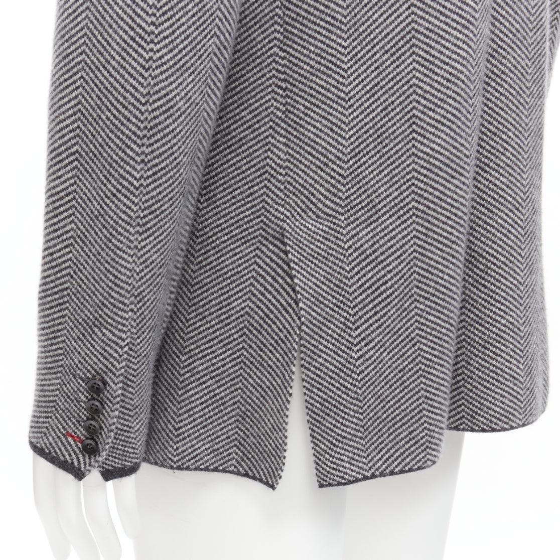 N PEAL 100% cashmere grey herringbone black collar trim cardigan jacket M 4
