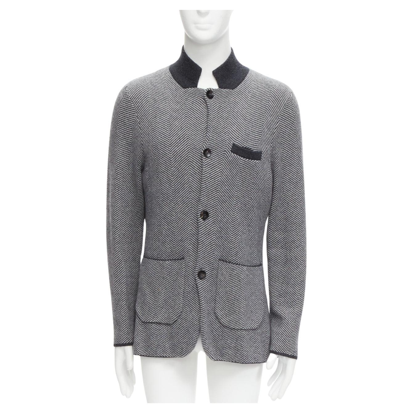 N PEAL 100% cashmere grey herringbone black collar trim cardigan jacket M