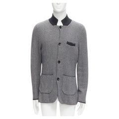 N PEAL 100% cashmere grey herringbone black collar trim cardigan jacket M