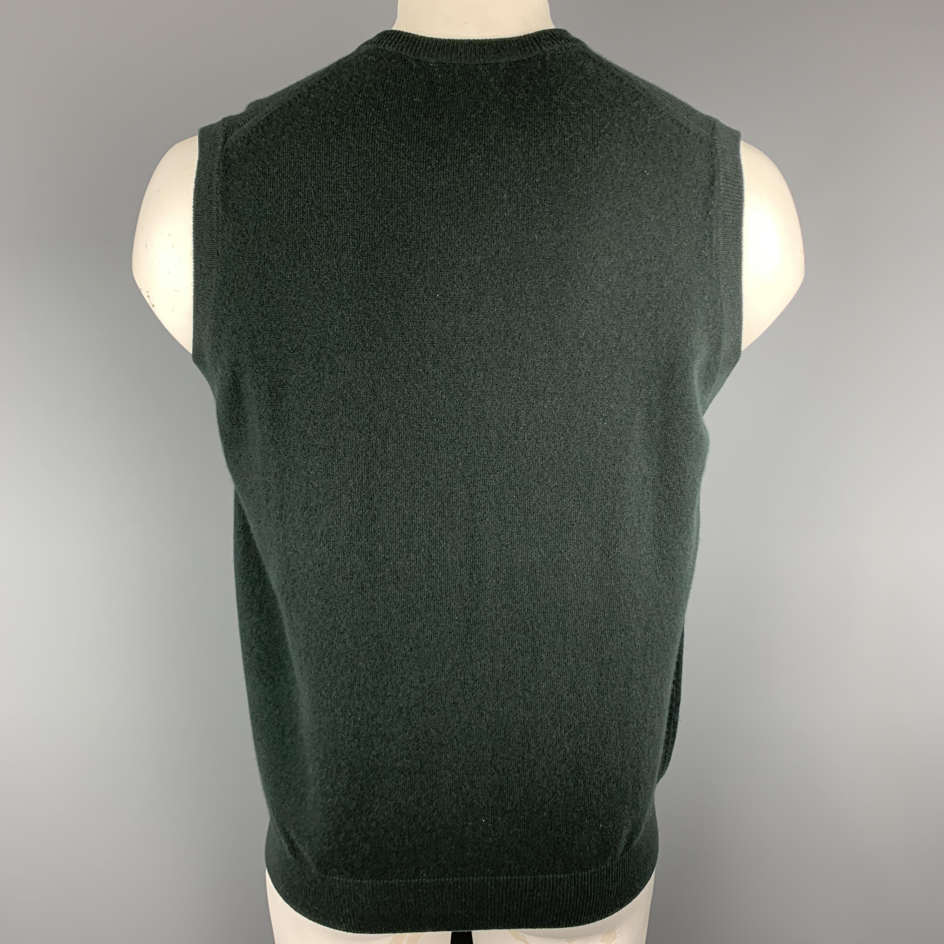 Black N. PEAL Size L Dark Green Cashmere V-Neck Sweater Vest