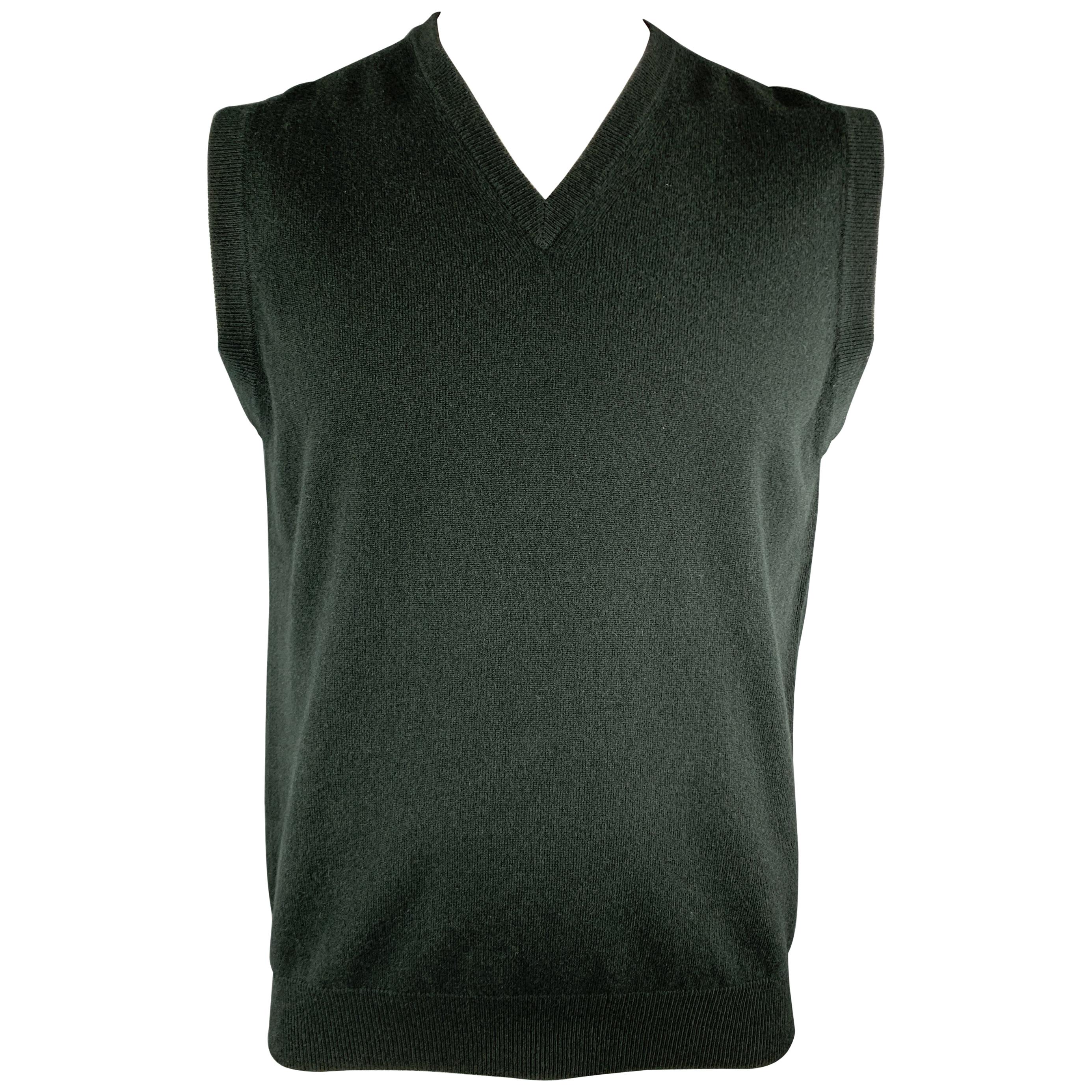 N. PEAL Size L Dark Green Cashmere V-Neck Sweater Vest