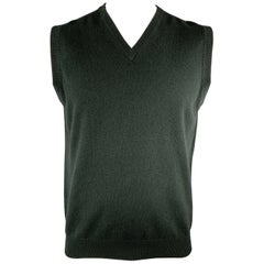 N. PEAL Size L Dark Green Cashmere V-Neck Sweater Vest